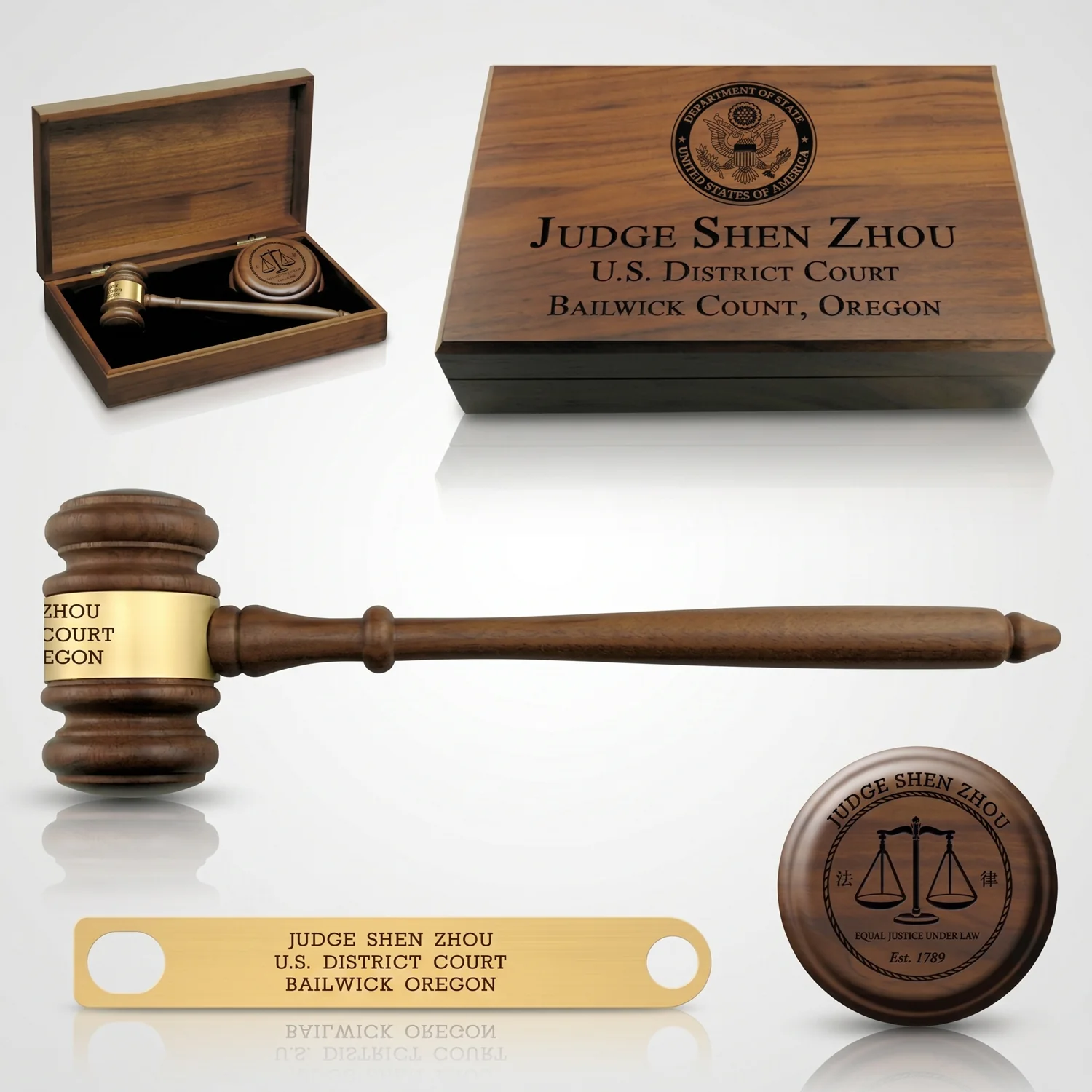 10-1/2" American Walnut Gavel & Sound Block Presentation Set