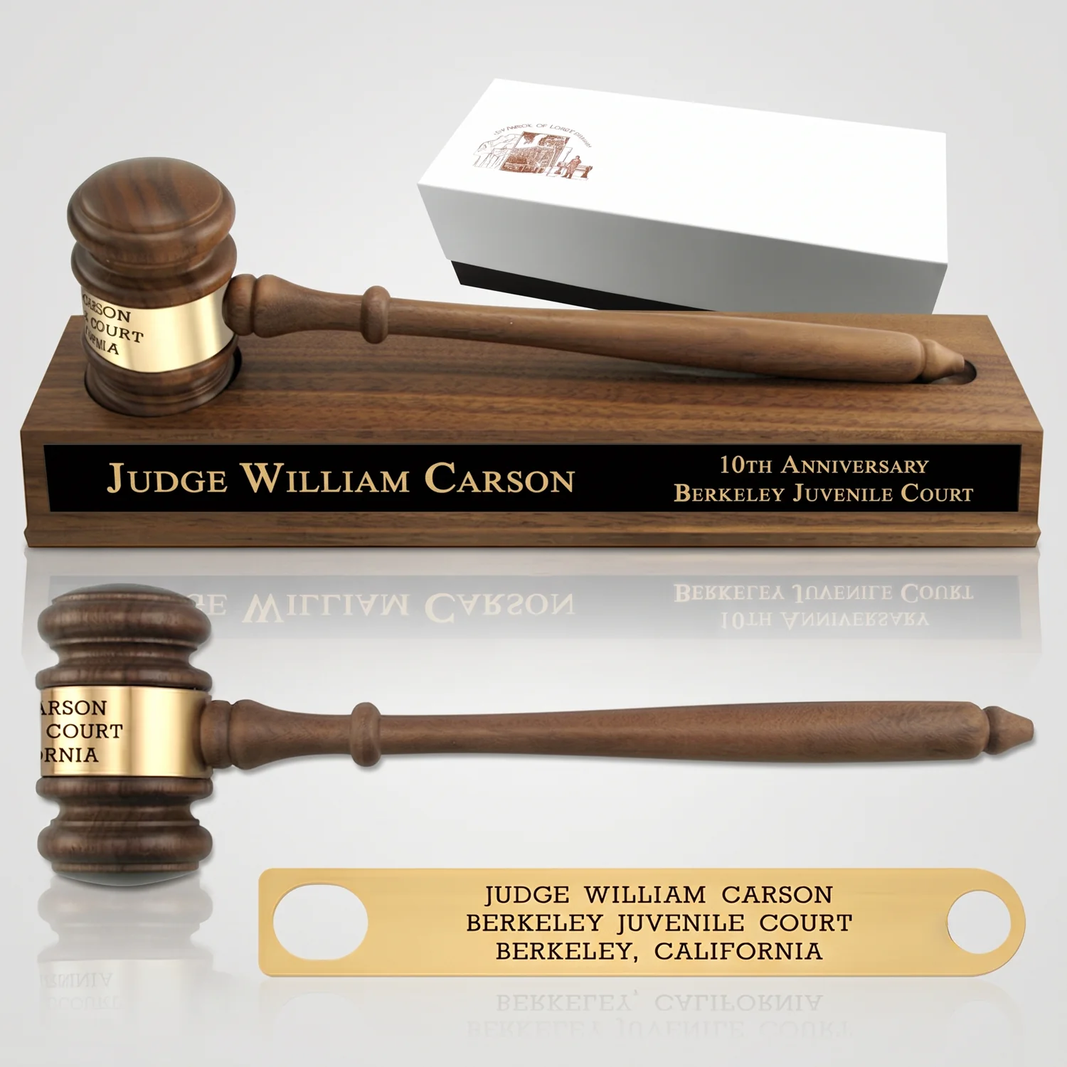 10-1/2" American Walnut Gavel with Walnut Desk Stand