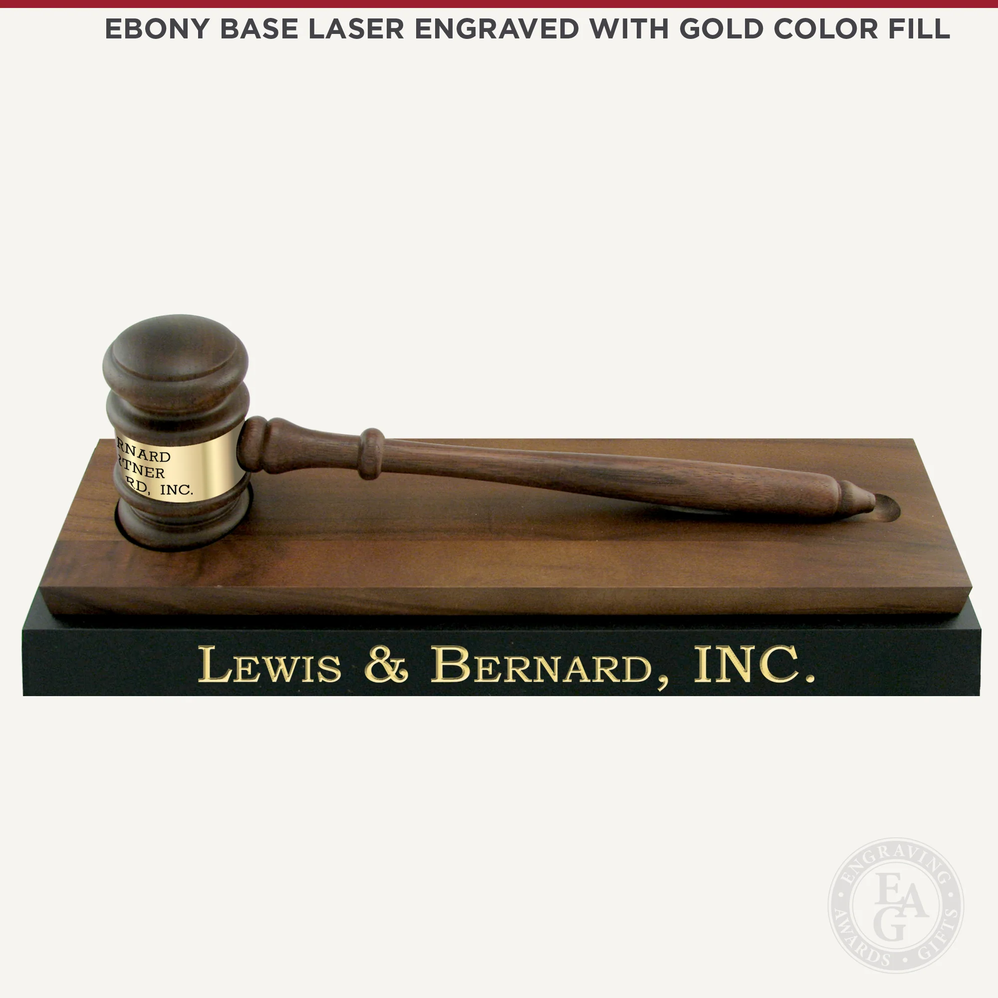 10-1/2" American Walnut Gavel with Walnut & Ebony Finish Desk Stand - Image 2