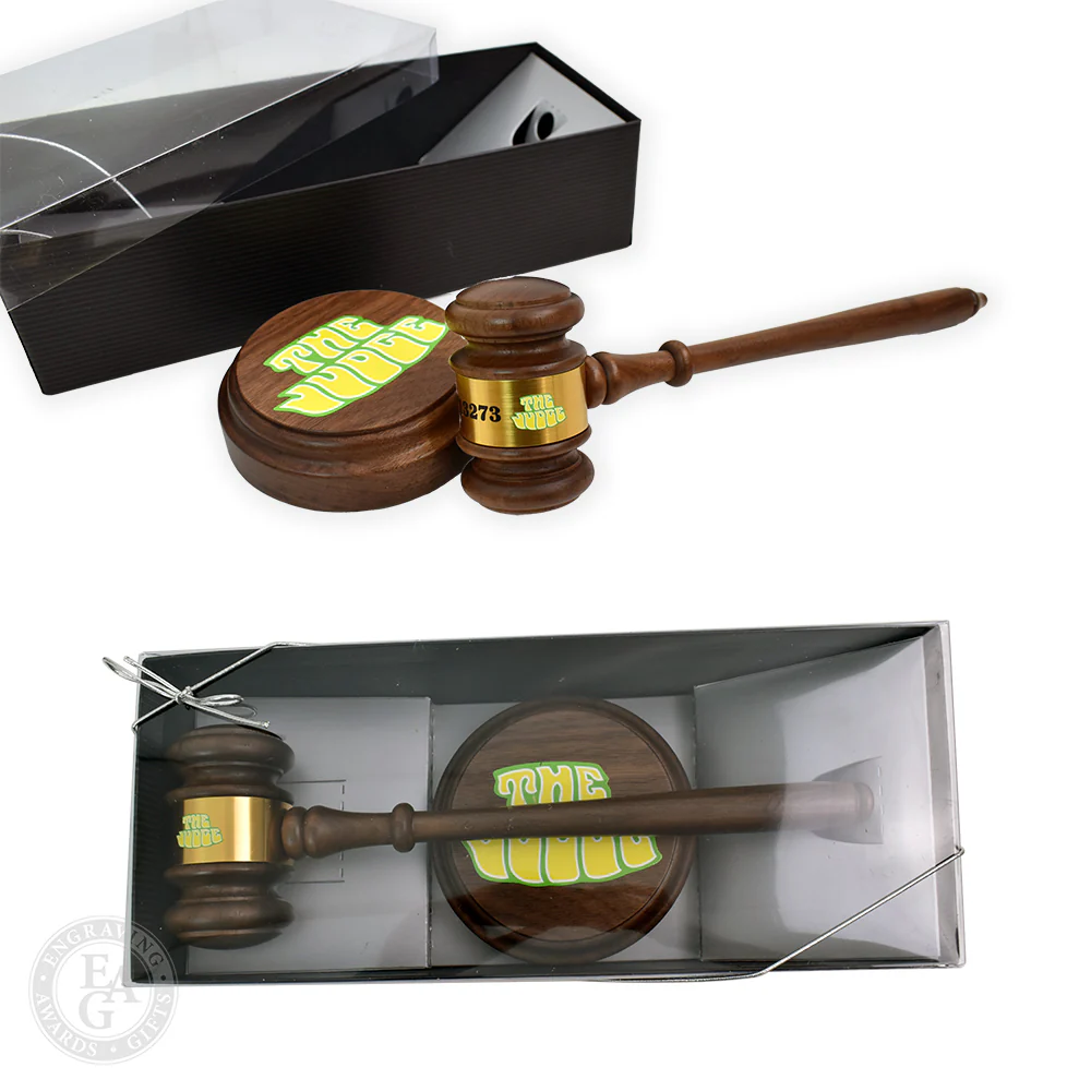 10-1/2" American Walnut Presentation Gavel & Sound Block Set - Image 6