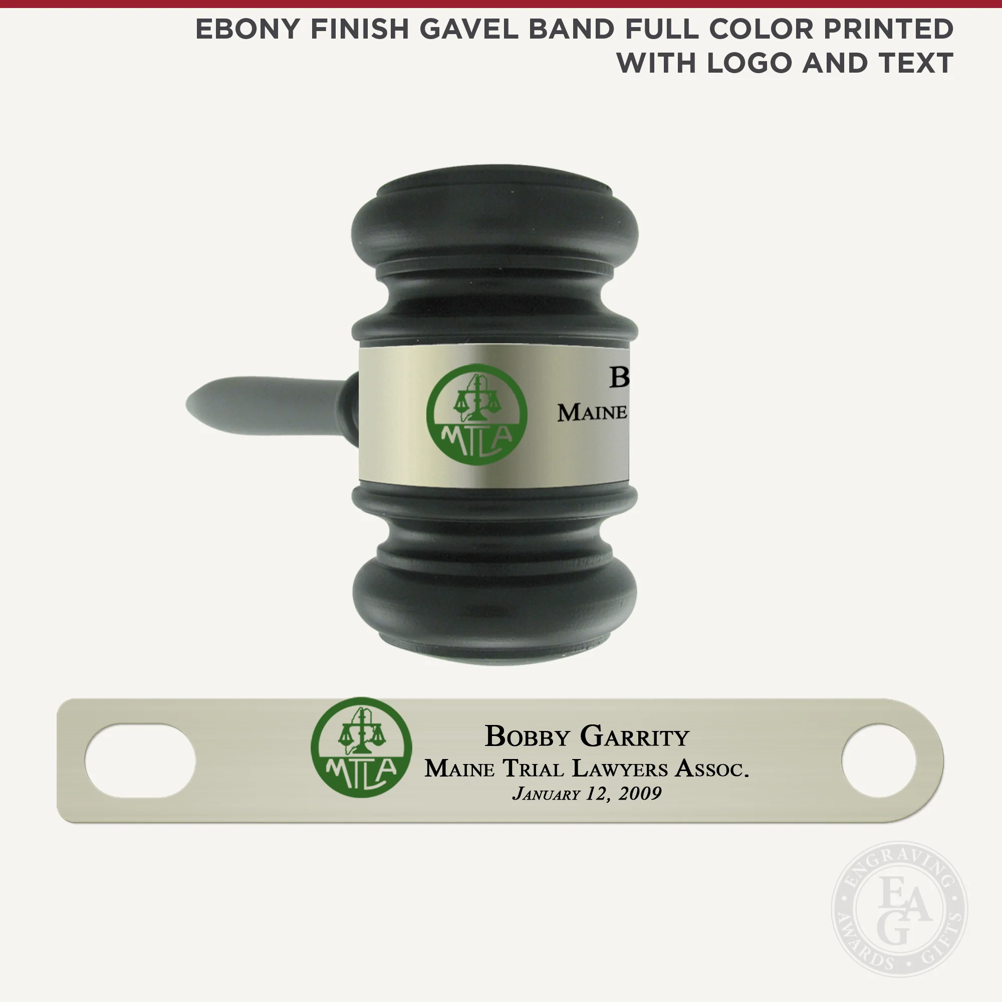 10-1/2" Ebony Finish Gavel Presentation Set - Image 2