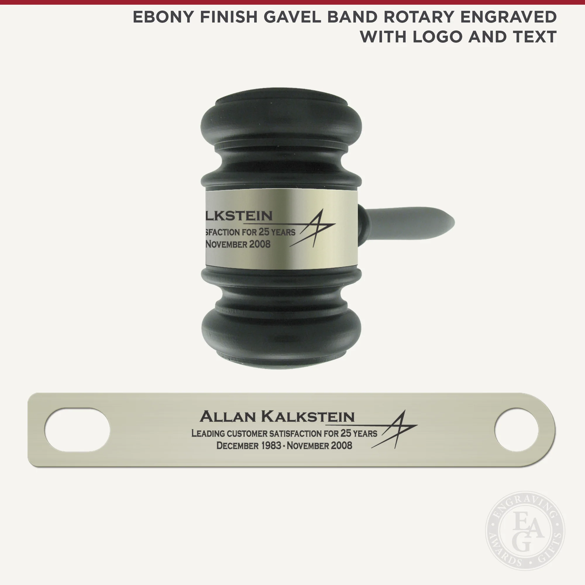 10-1/2" Ebony Finish Presentation Gavel & Case Set - Image 3