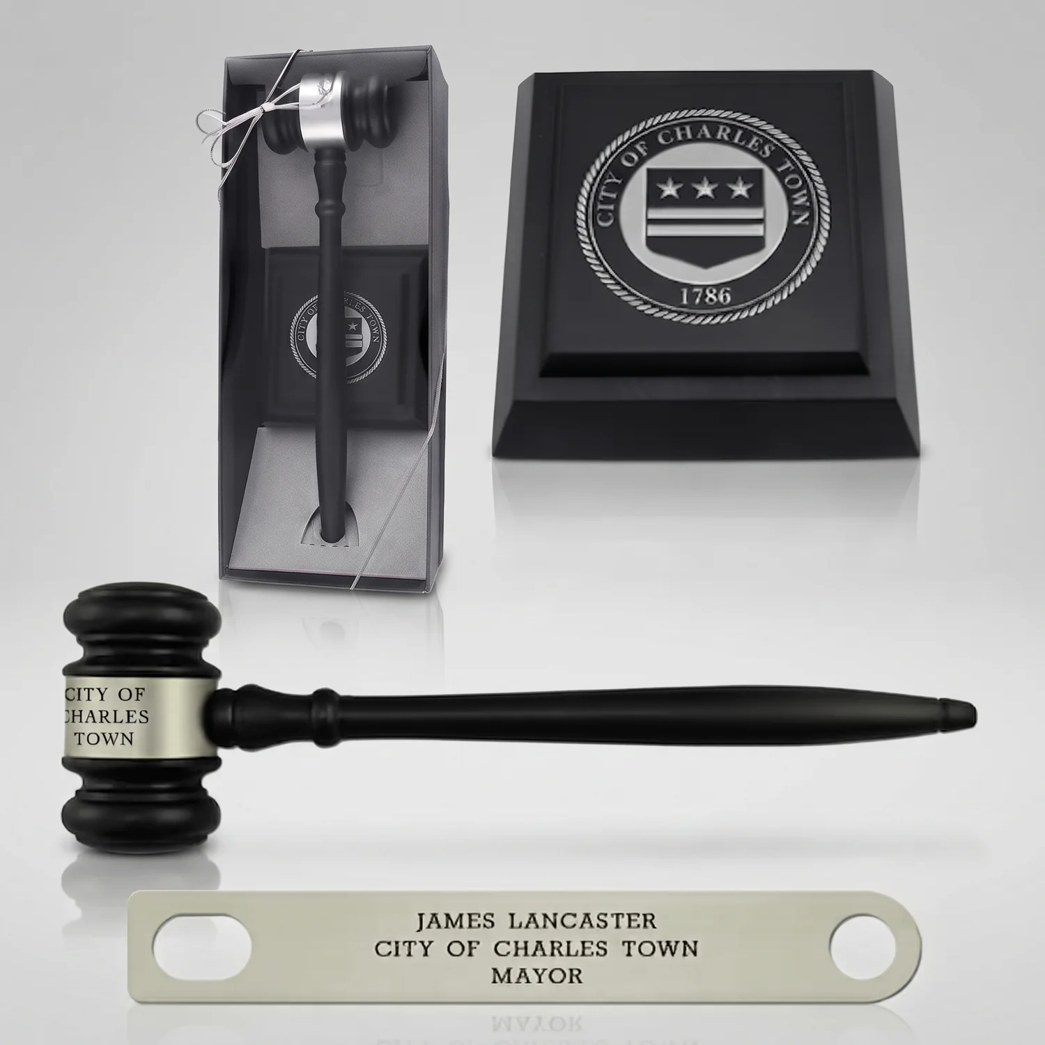10-1/2" Ebony Finish Presentation Gavel & Sound Block Set