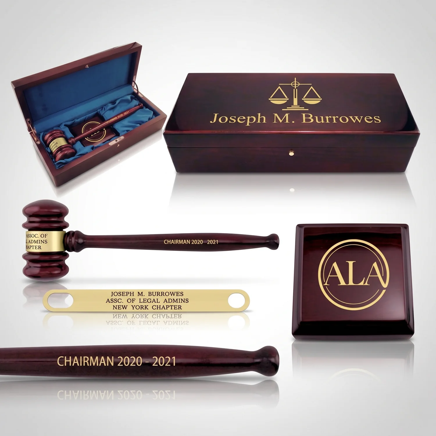 10-1/2" Piano Finish Gavel & Sound Block Presentation Set
