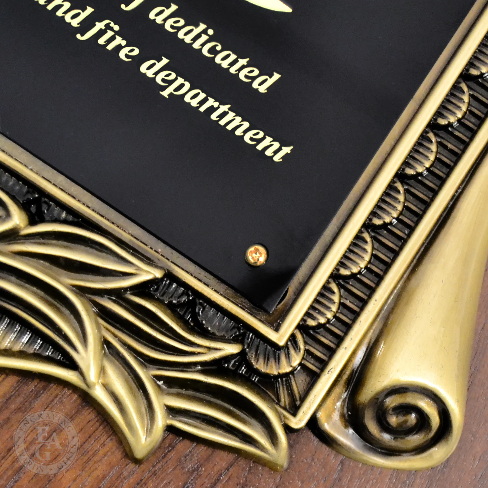 10 1/2" X 16" Genuine Walnut Engraved Firefighter Shield Plaque Award - Image 5