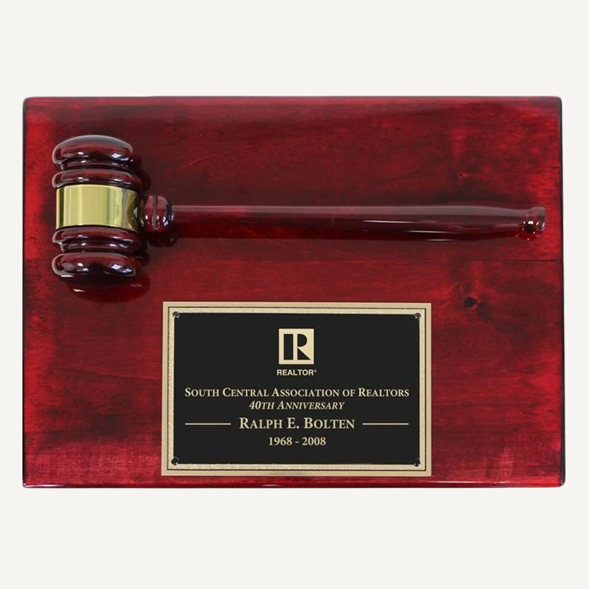 12" X 9" Piano Finish Gavel Plaque with Black Brass Plate