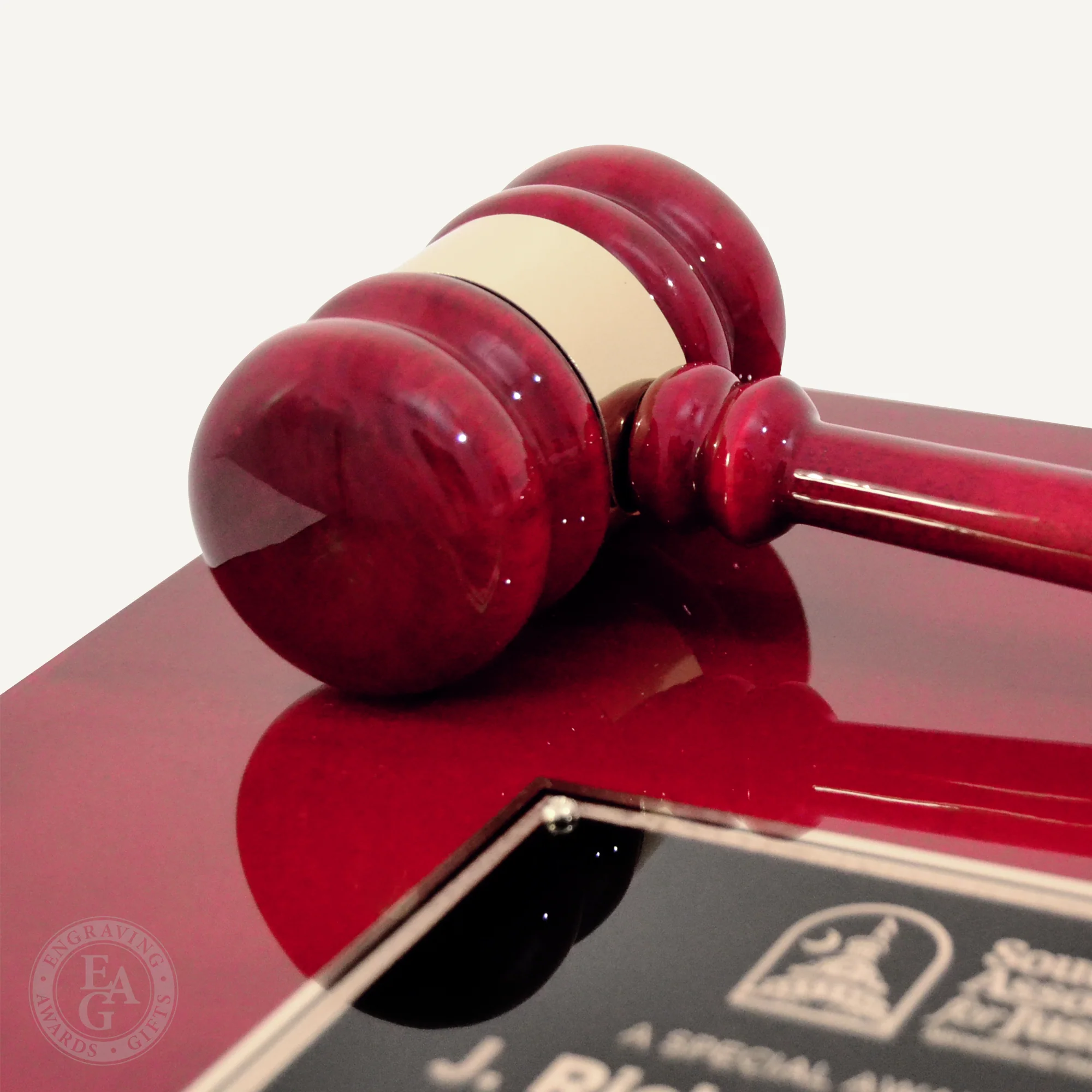 12" X 9" Piano Finish Gavel Plaque with Black Brass Plate - Image 2