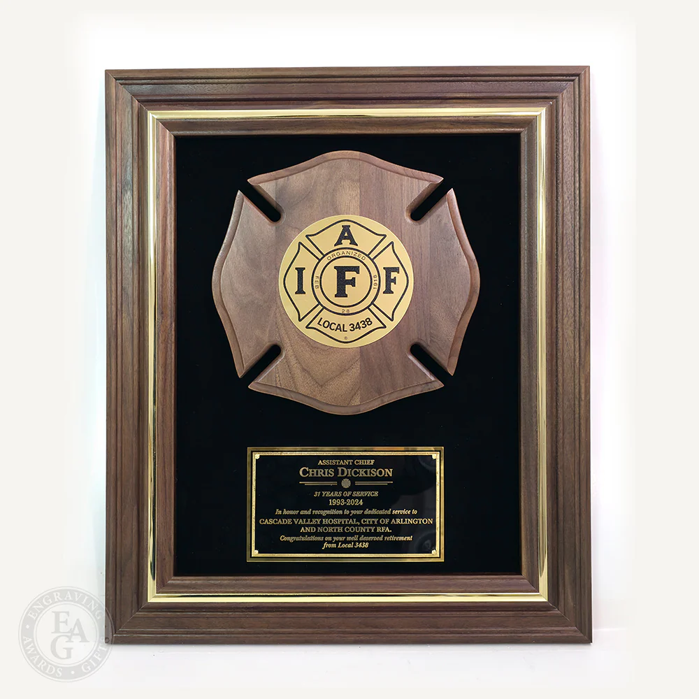 14-1/2" x 17-1/2" Genuine Walnut Engraved Firefighter Frame Plaque Award - Image 7