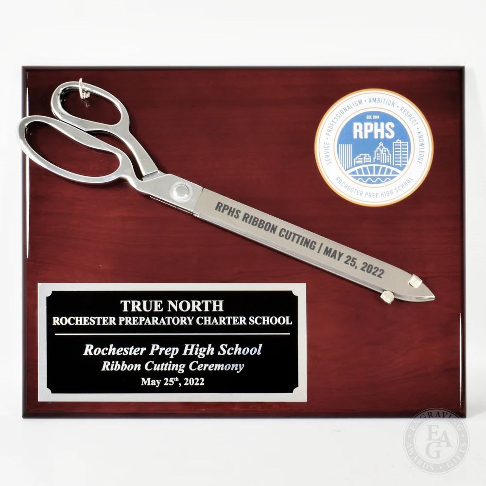 15" Chrome Plated Ceremonial Scissors Piano Finish Plaque - Image 3