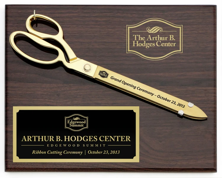 15" Gold Plated Ceremonial Scissors Piano Finish Plaque - Image 12