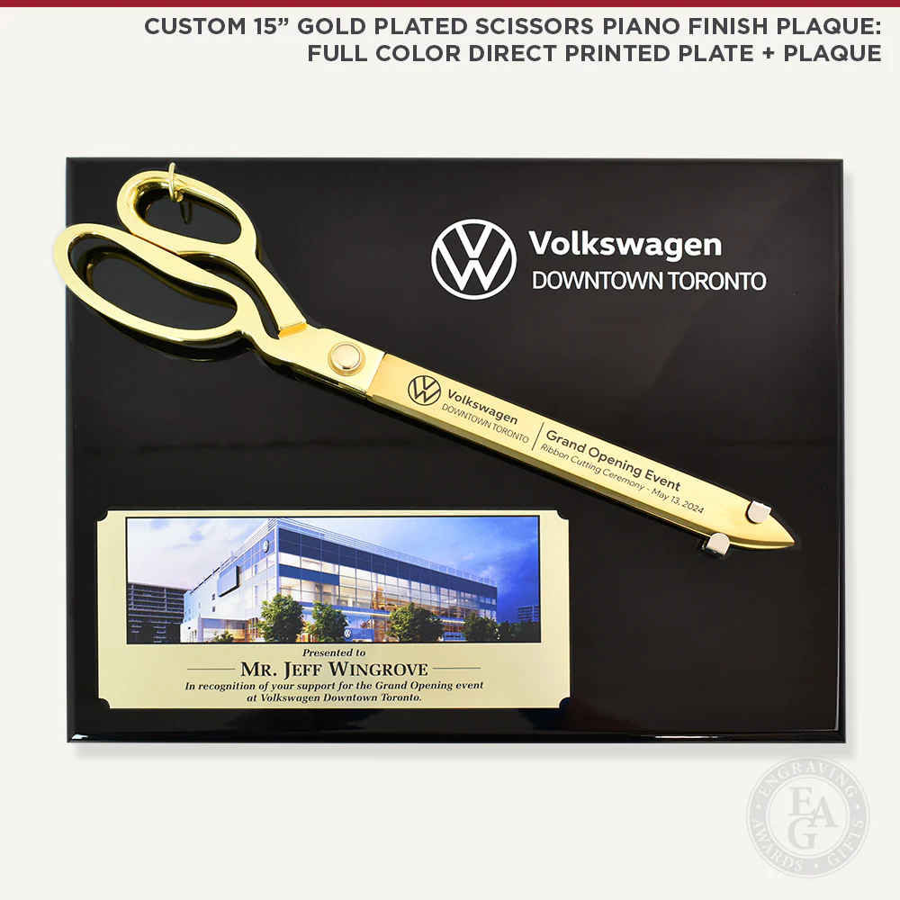 15" Gold Plated Ceremonial Scissors Piano Finish Plaque - Image 4