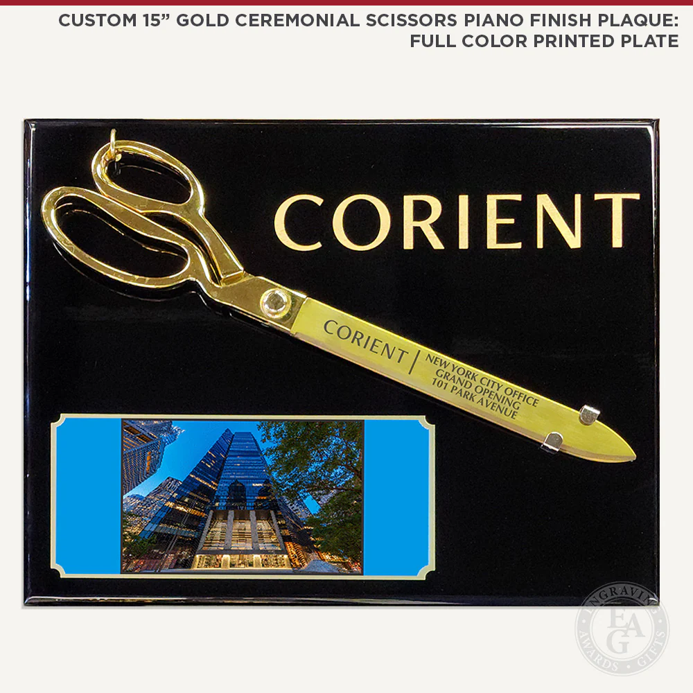 15" Gold Plated Ceremonial Scissors Piano Finish Plaque - Image 5