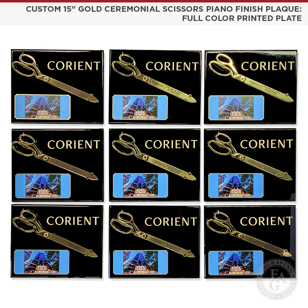 15" Gold Plated Ceremonial Scissors Piano Finish Plaque - Image 6