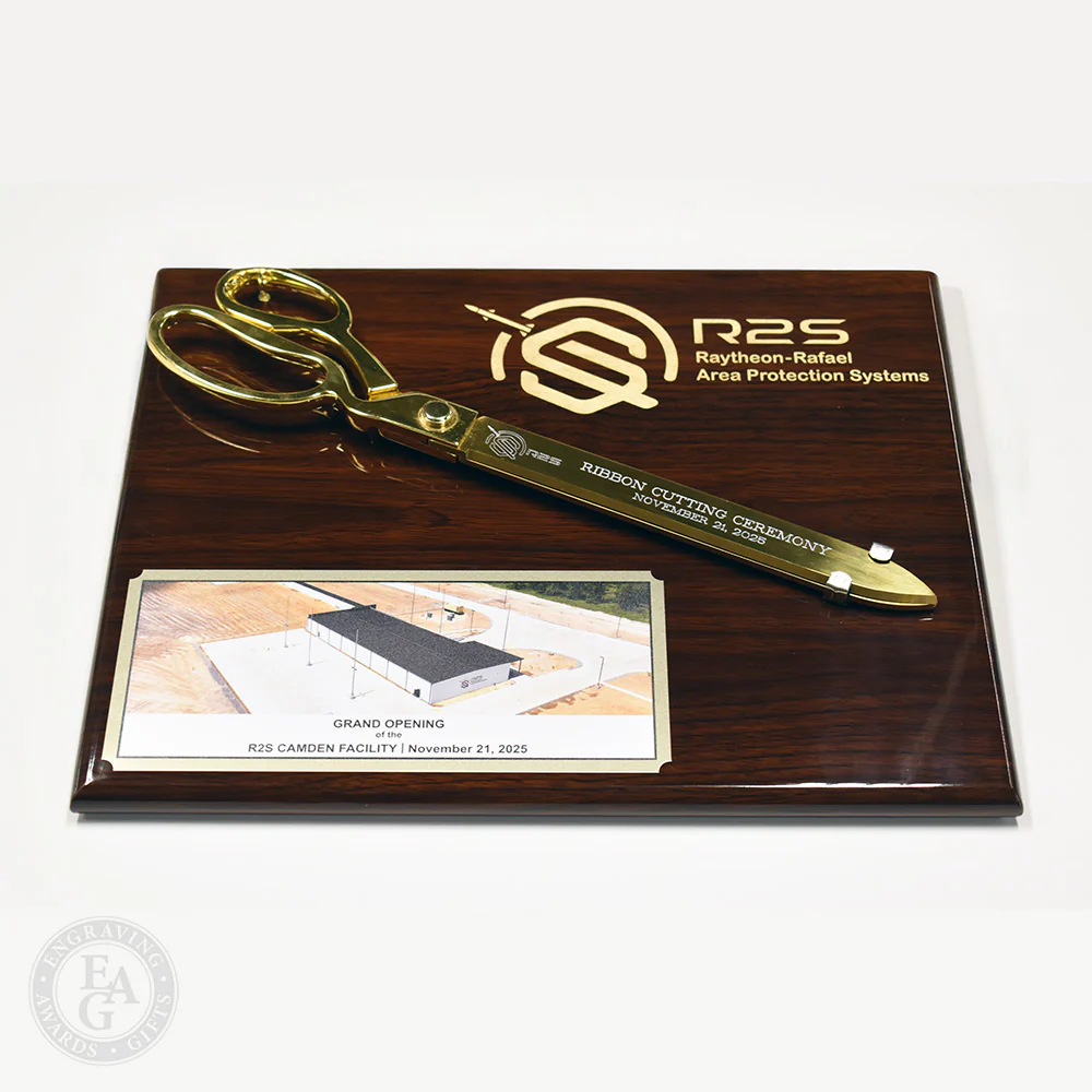 15" Gold Plated Ceremonial Scissors Piano Finish Plaque - Image 7