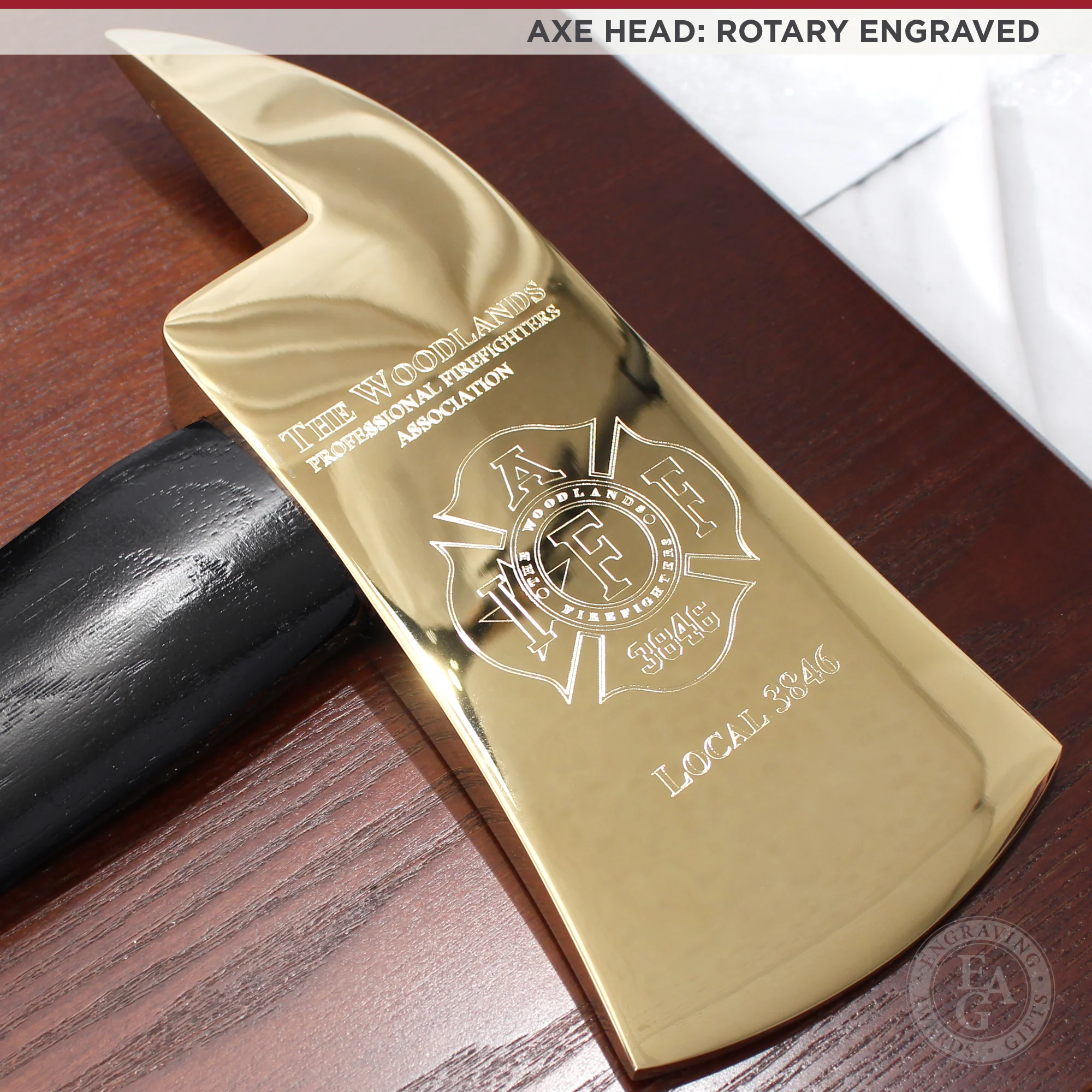 15" Gold Plated Ceremonial Firefighter Axe - Black - Image 3