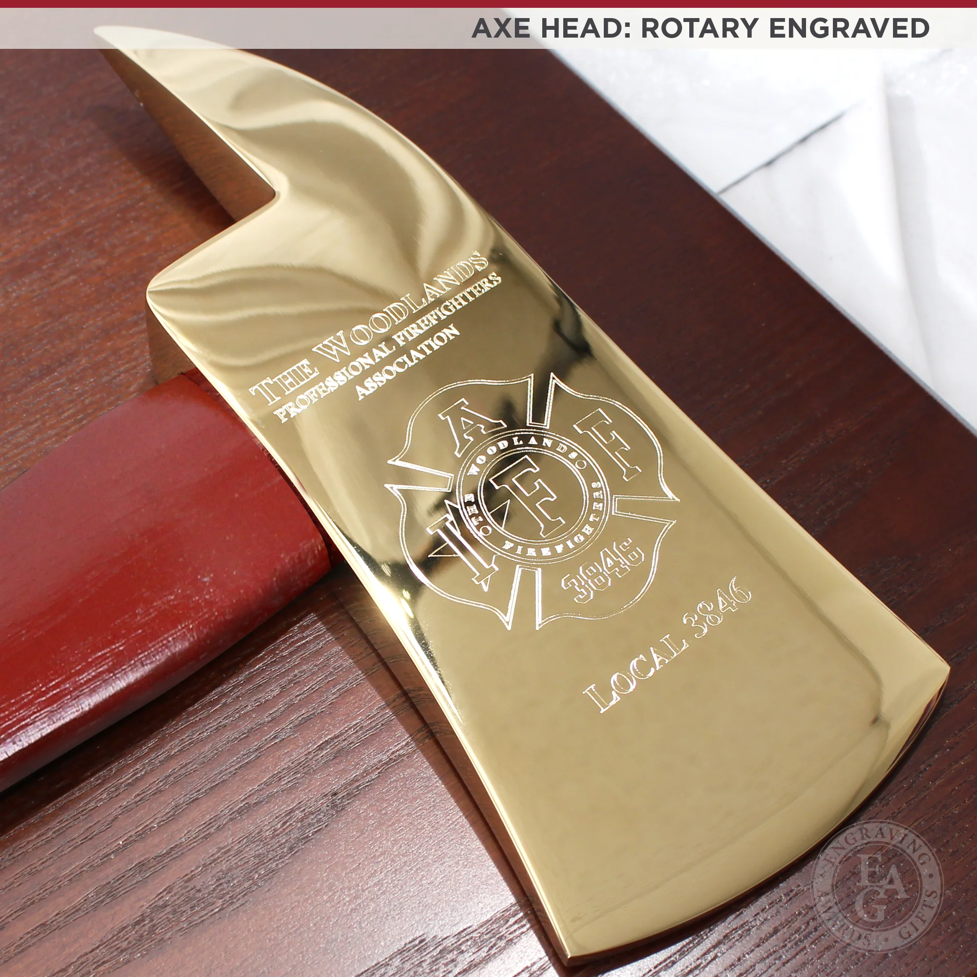 15" Gold Plated Ceremonial Firefighter Axe - Red - Image 3