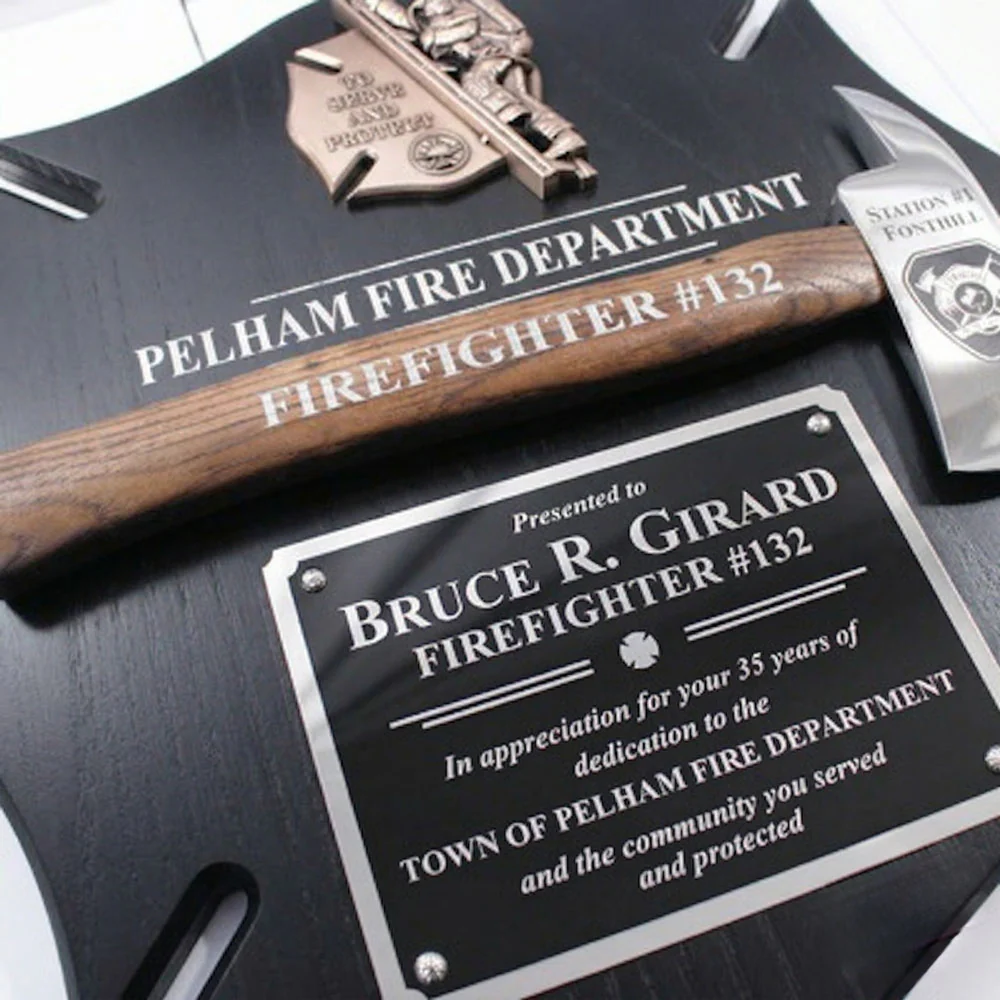 18x18 Black Maltese Cross Firefighter Plaque - Chrome Axe - Image 15