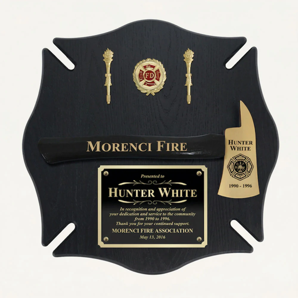 18x18 Black Maltese Cross Firefighter Plaque - Gold Axe - Image 3