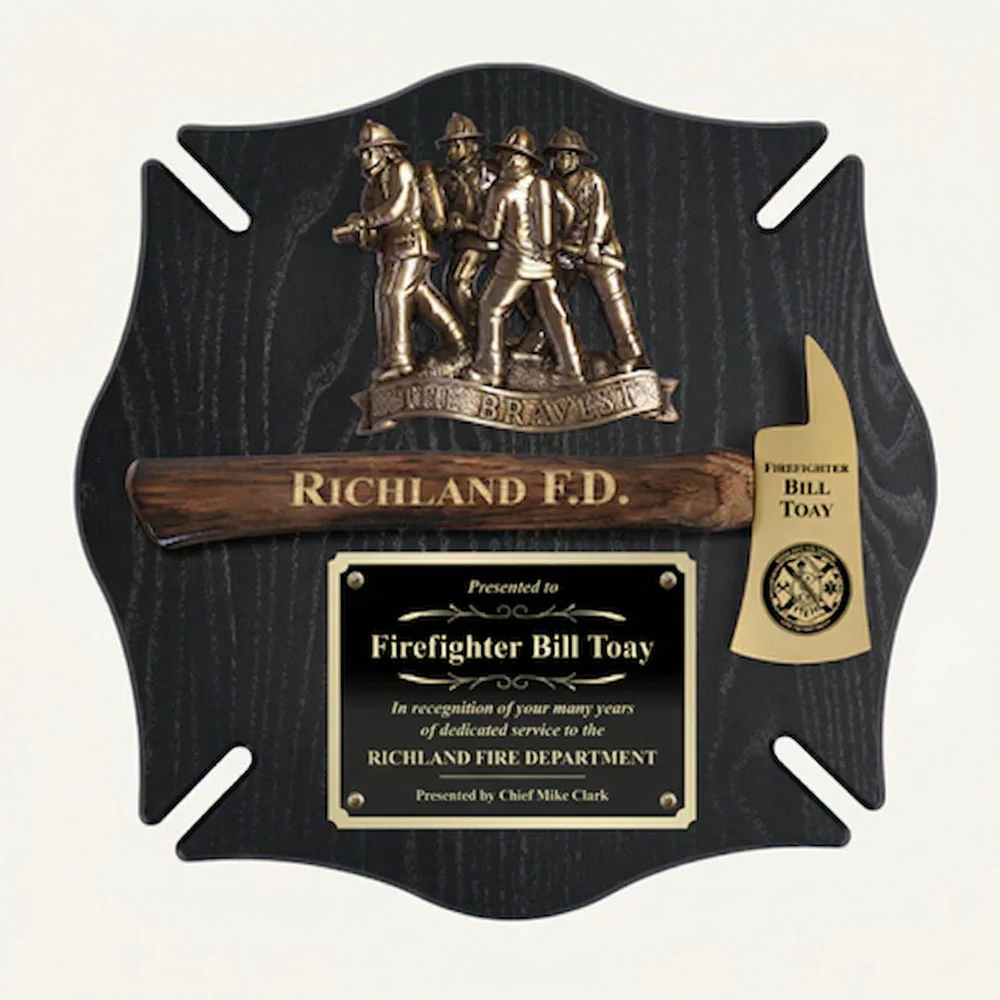 18x18 Black Maltese Cross Firefighter Plaque - Gold Axe - Image 4