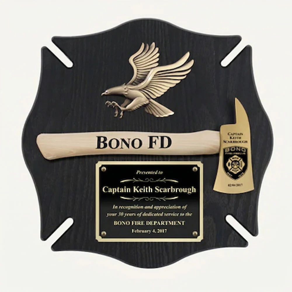 18x18 Black Maltese Cross Firefighter Plaque - Gold Axe - Image 5