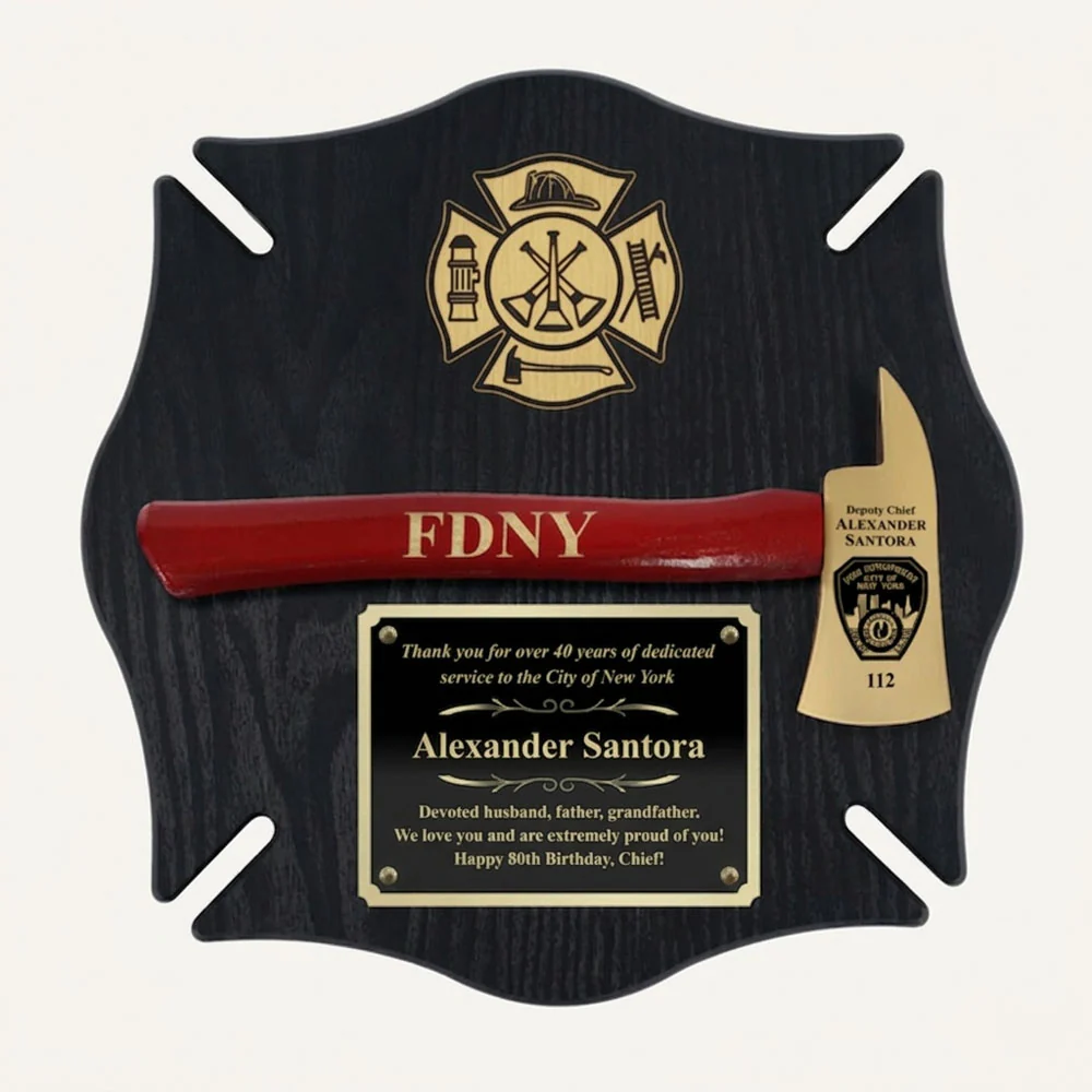 18x18 Black Maltese Cross Firefighter Plaque - Gold Axe - Image 6