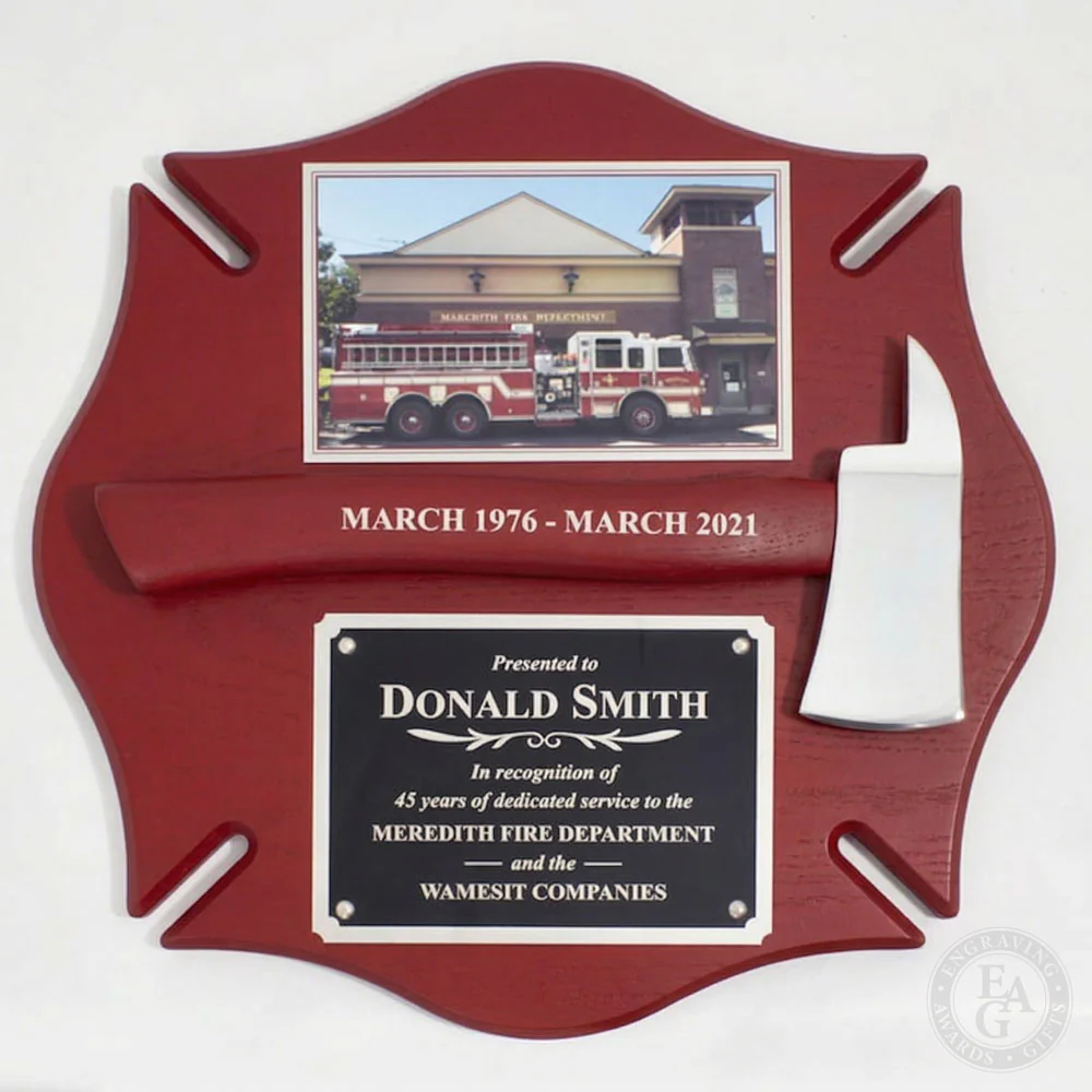 18x18 Red Maltese Cross Firefighter Plaque - Chrome Axe - Image 18