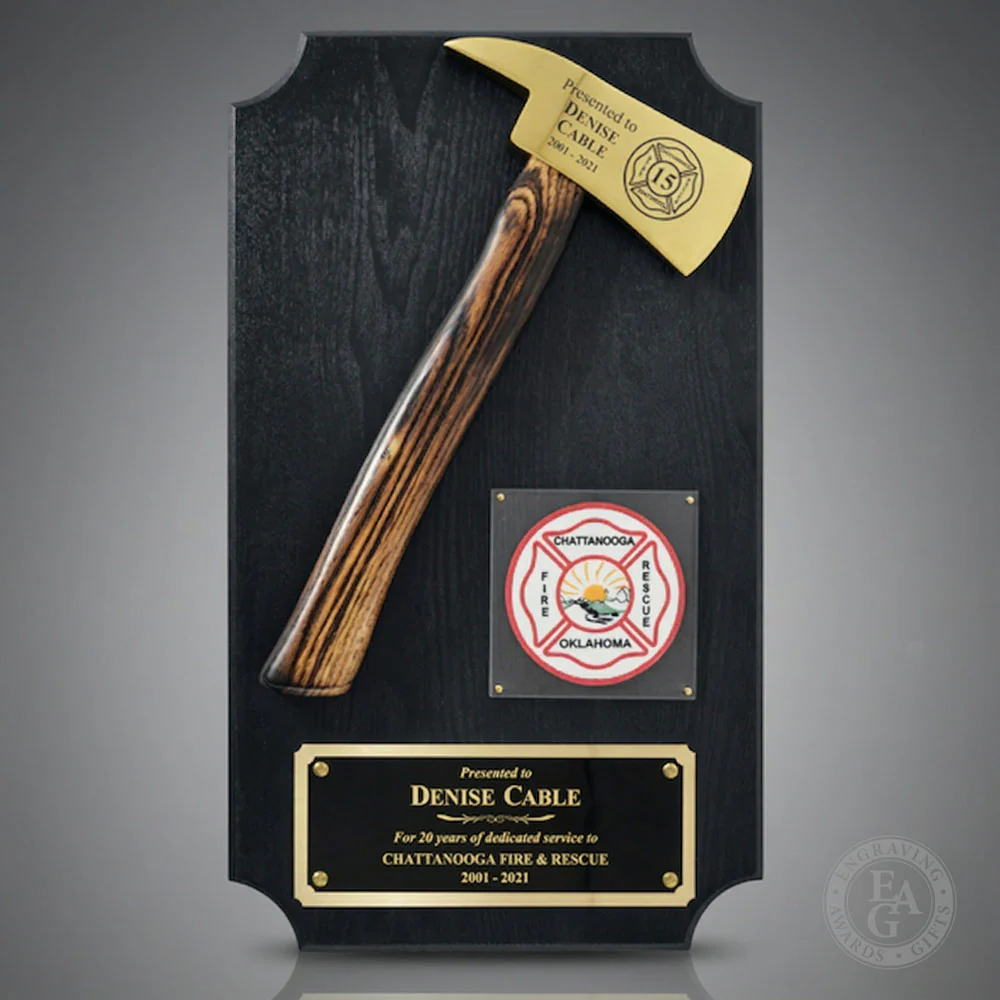 20" x 12" Black Firefighter Axe Award Plaque - Gold - Image 21