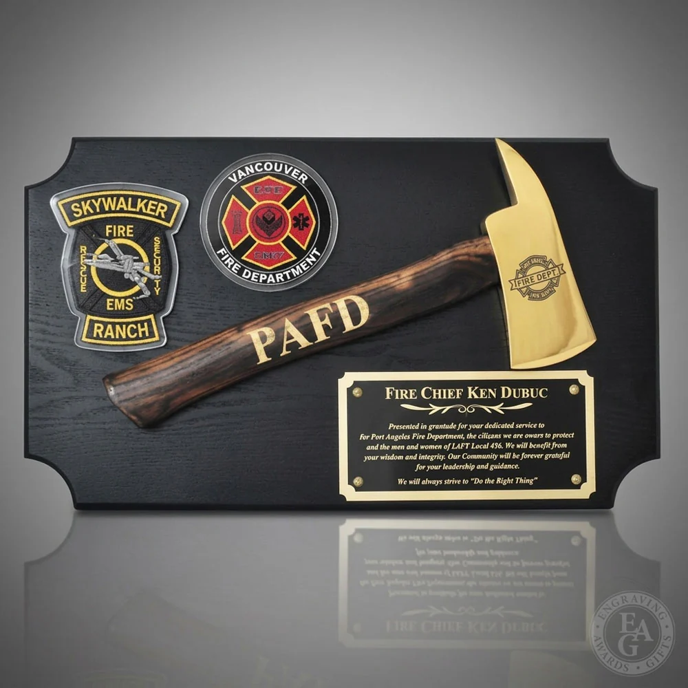 20" x 12" Black Firefighter Axe Award Plaque - Gold - Image 22