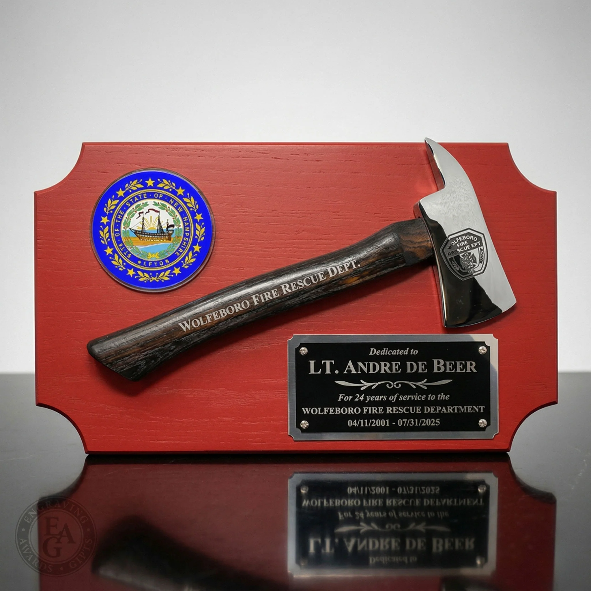20" x 12" Red Firefighter Axe Award Plaque - Chrome - Image 10