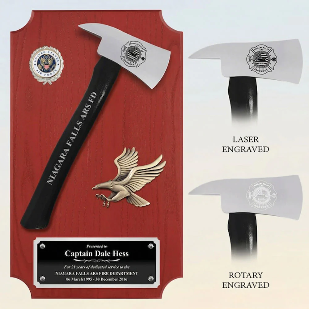 20" x 12" Red Firefighter Axe Award Plaque - Chrome - Image 2