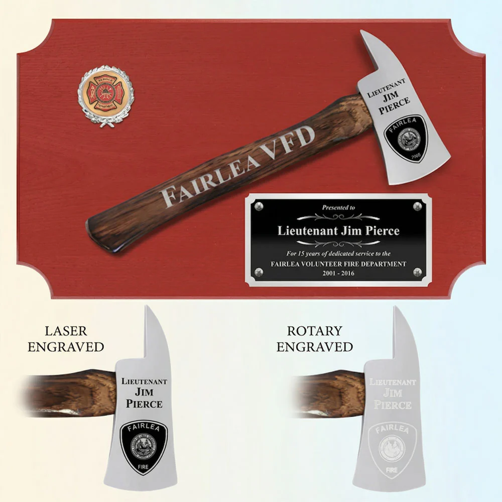 20" x 12" Red Firefighter Axe Award Plaque - Chrome - Image 3
