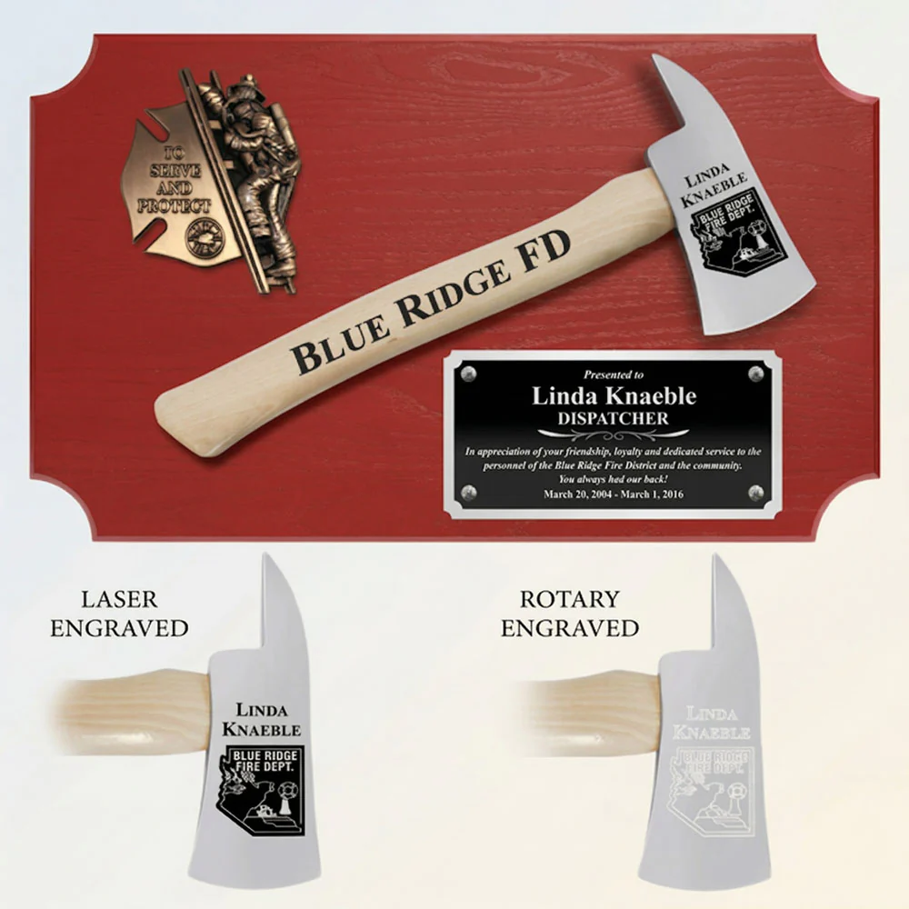 20" x 12" Red Firefighter Axe Award Plaque - Chrome - Image 4