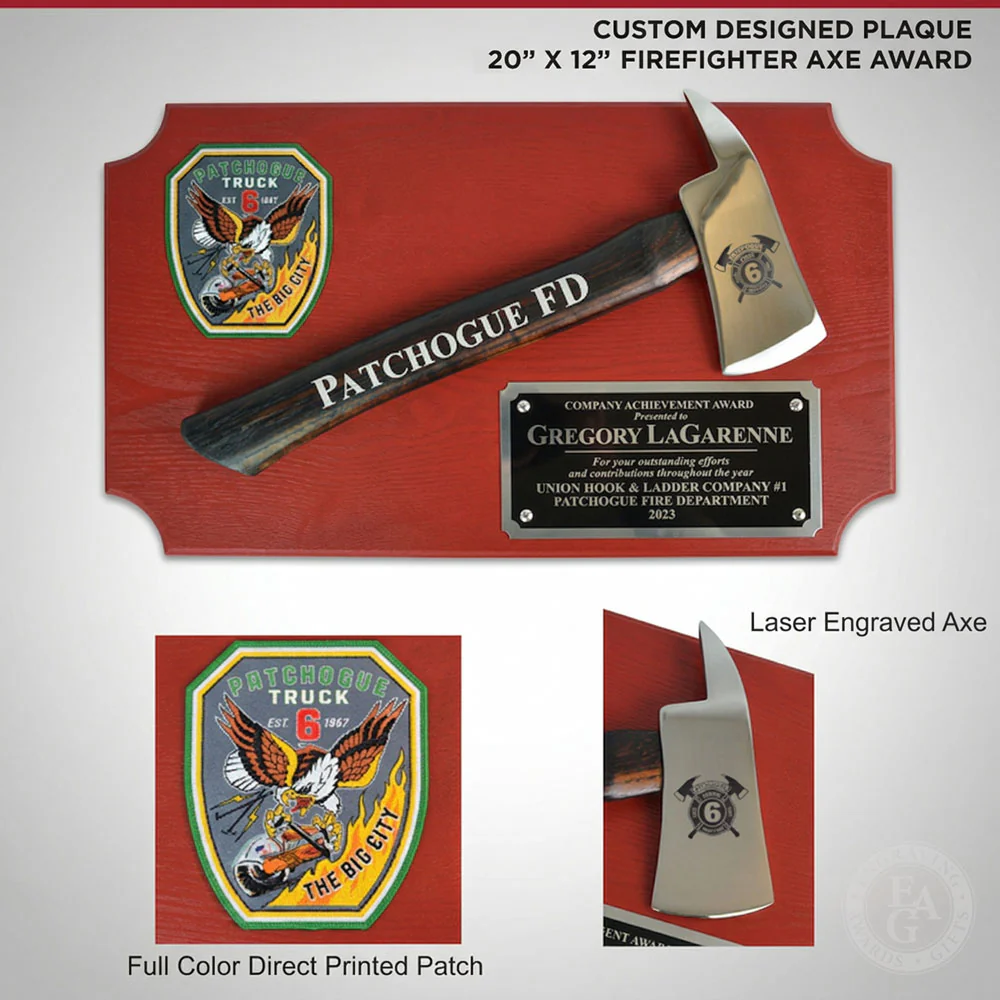 20" x 12" Red Firefighter Axe Award Plaque - Chrome - Image 6