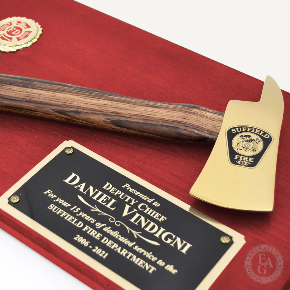 20" x 12" Red Firefighter Axe Award Plaque - Gold - Image 19
