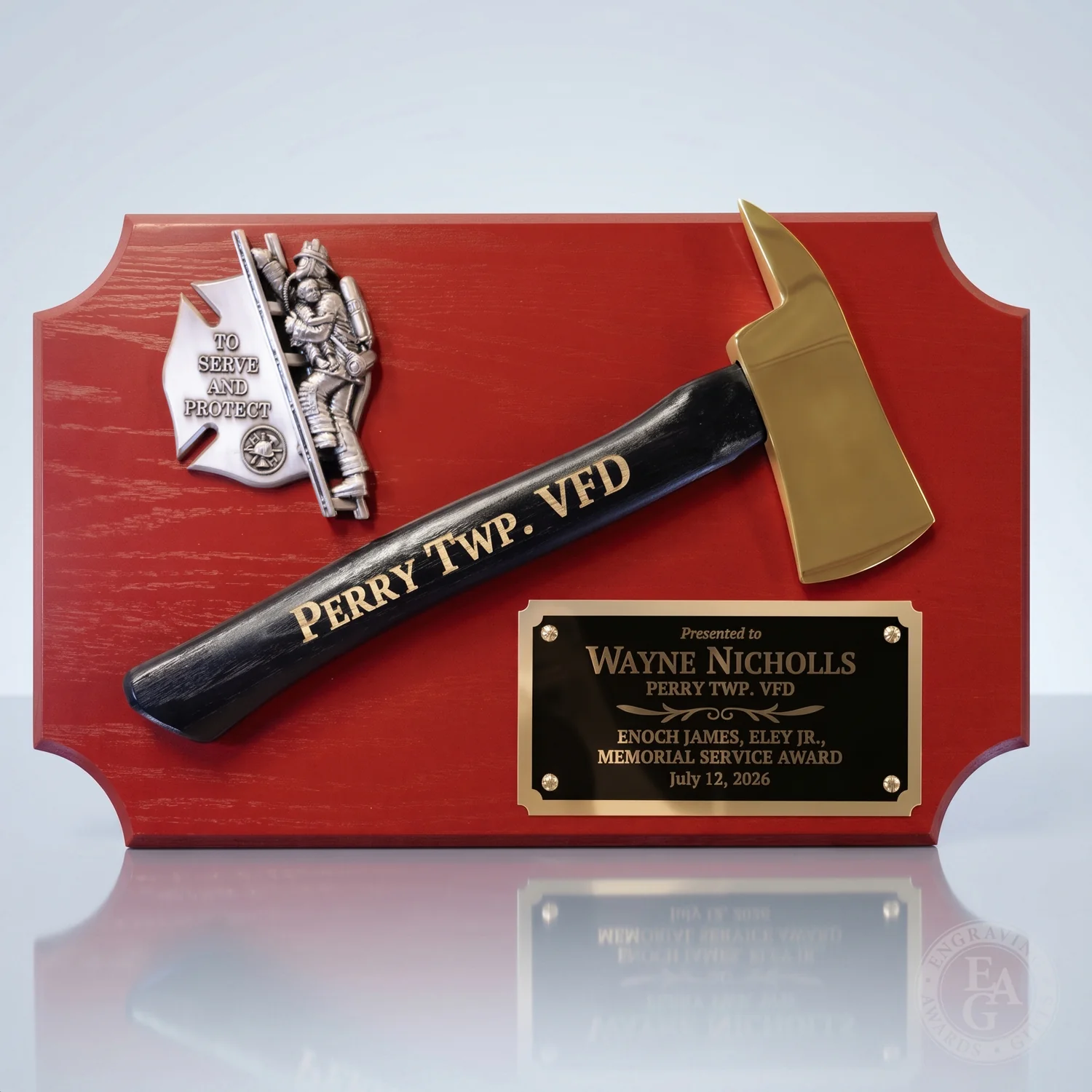 20" x 12" Red Firefighter Axe Award Plaque - Gold - Image 22