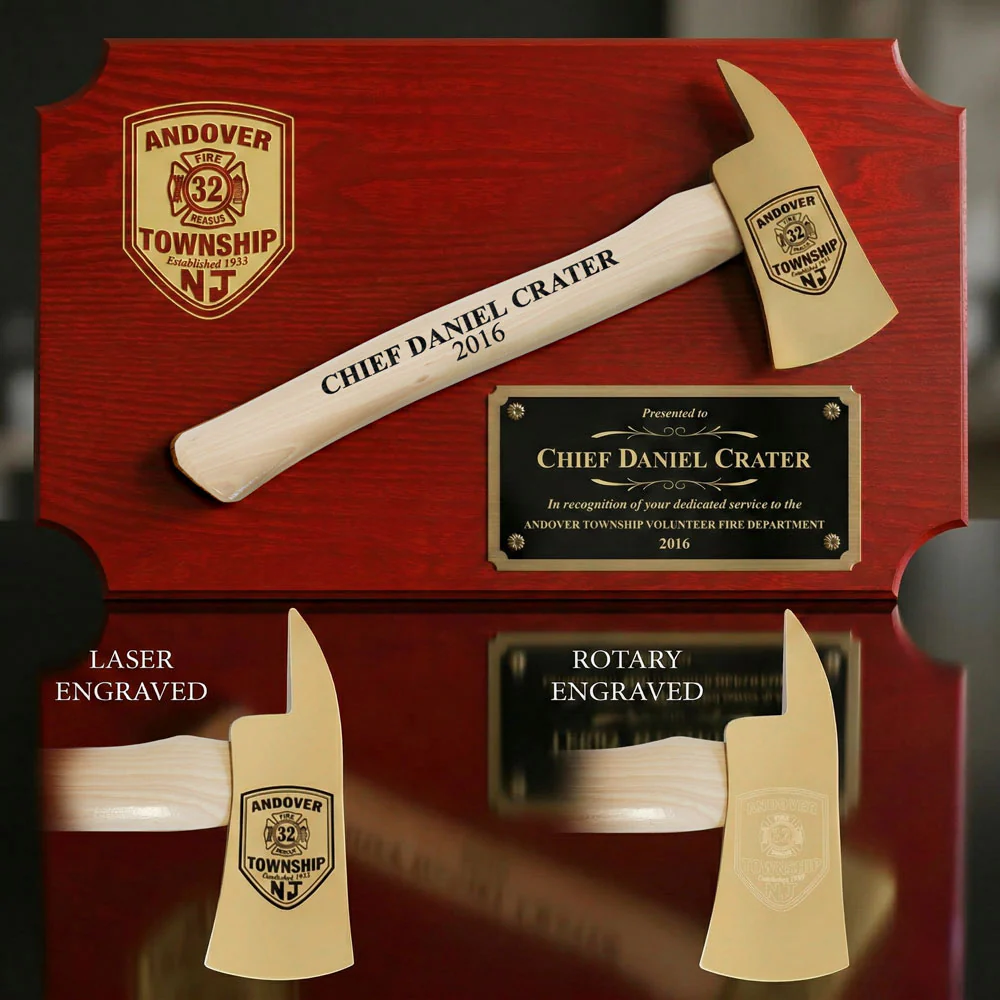 20" x 12" Red Firefighter Axe Award Plaque - Gold - Image 5