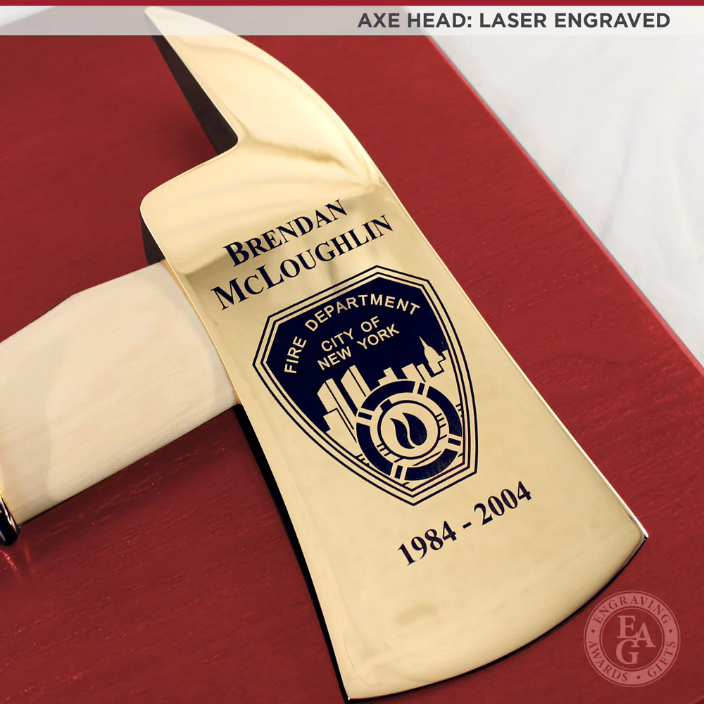 20" x 12" Red Firefighter Axe Award Plaque - Gold - Image 8