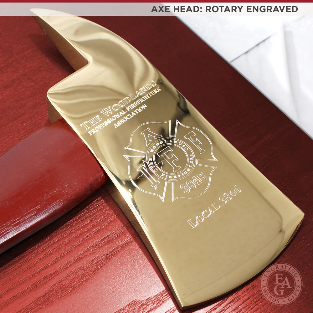 20" x 12" Red Firefighter Axe Award Plaque - Gold - Image 9