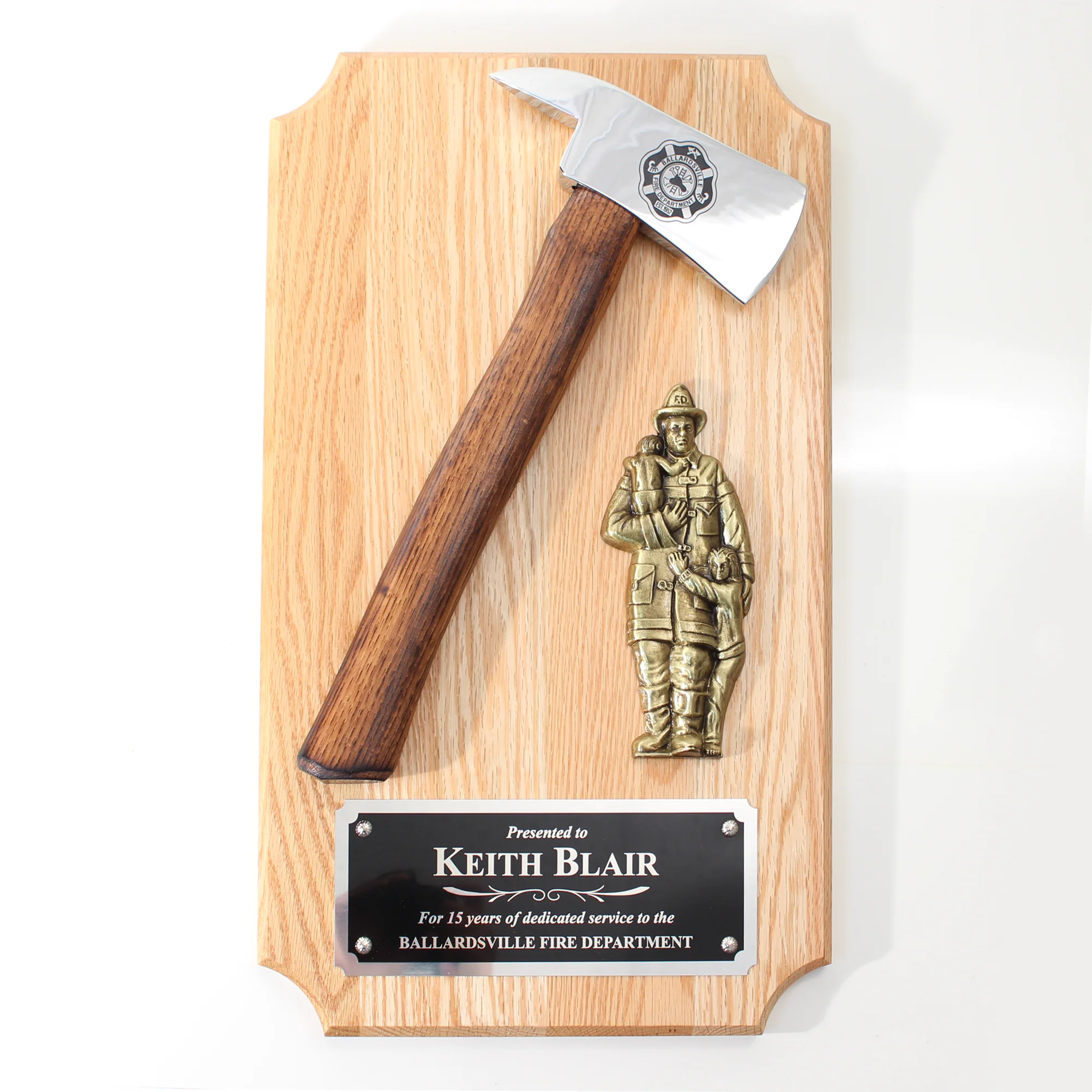 20" x 12" Oak Firefighter Axe Award Plaque - Chrome - Image 14