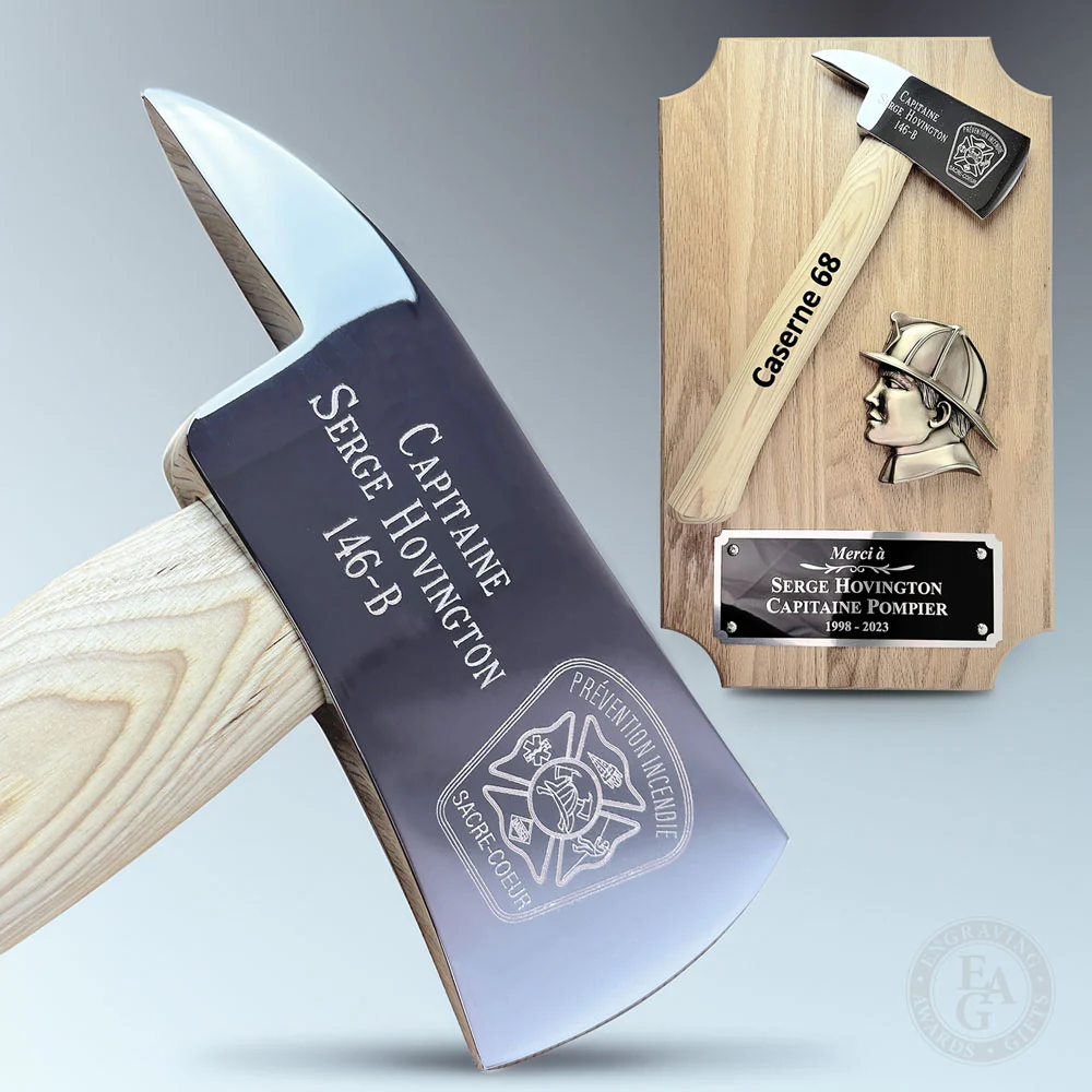 20" x 12" Oak Firefighter Axe Award Plaque - Chrome - Image 16