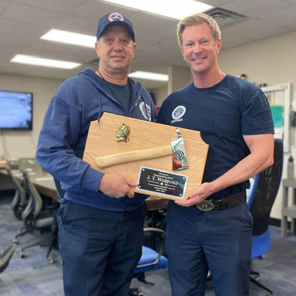 20" x 12" Oak Firefighter Axe Award Plaque - Chrome - Image 18