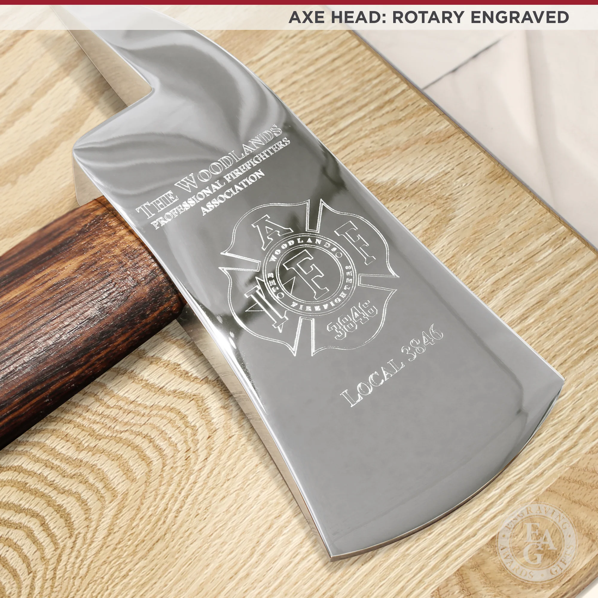 20" x 12" Oak Firefighter Axe Award Plaque - Chrome - Image 7