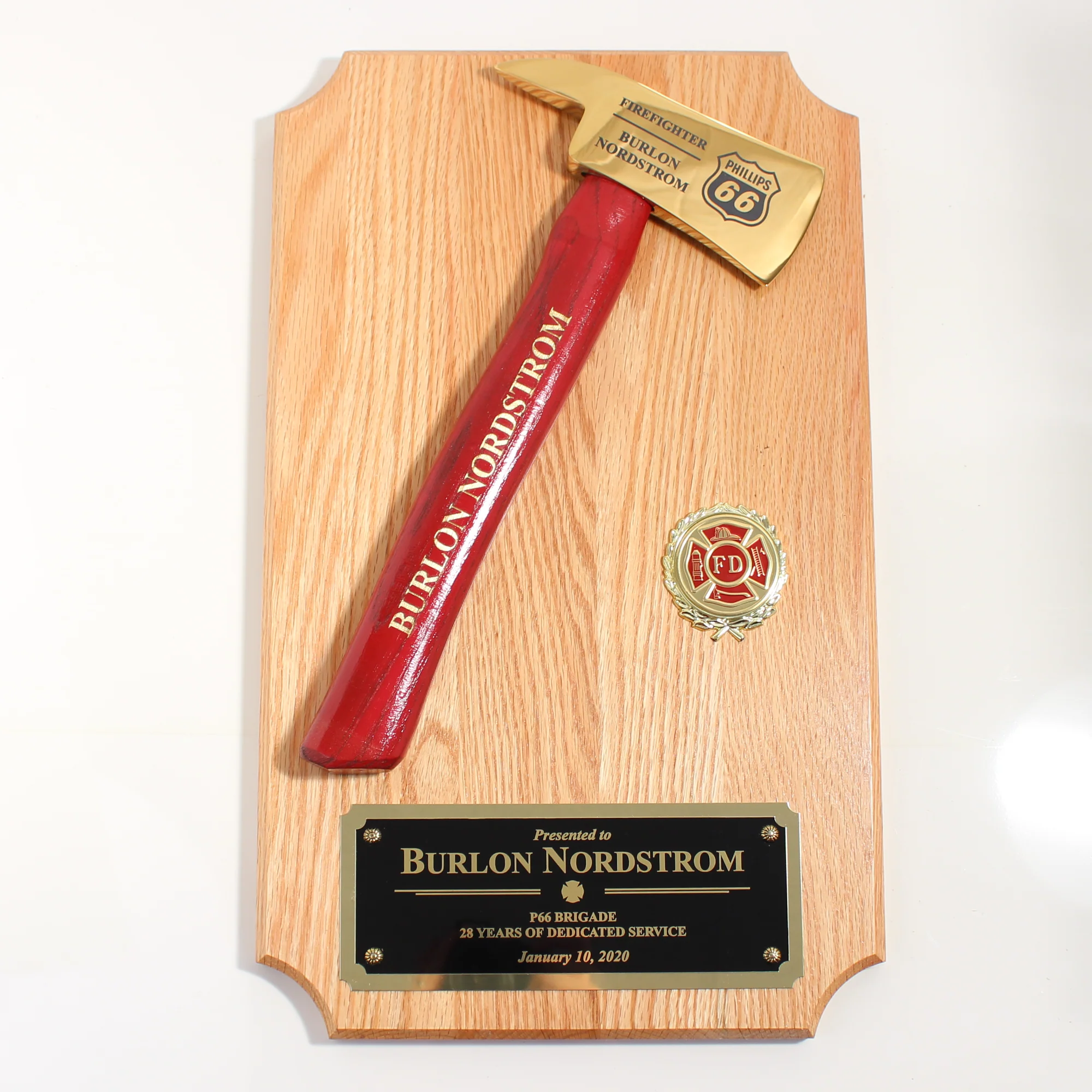 20" x 12" Oak Firefighter Axe Award Plaque - Gold - Image 16