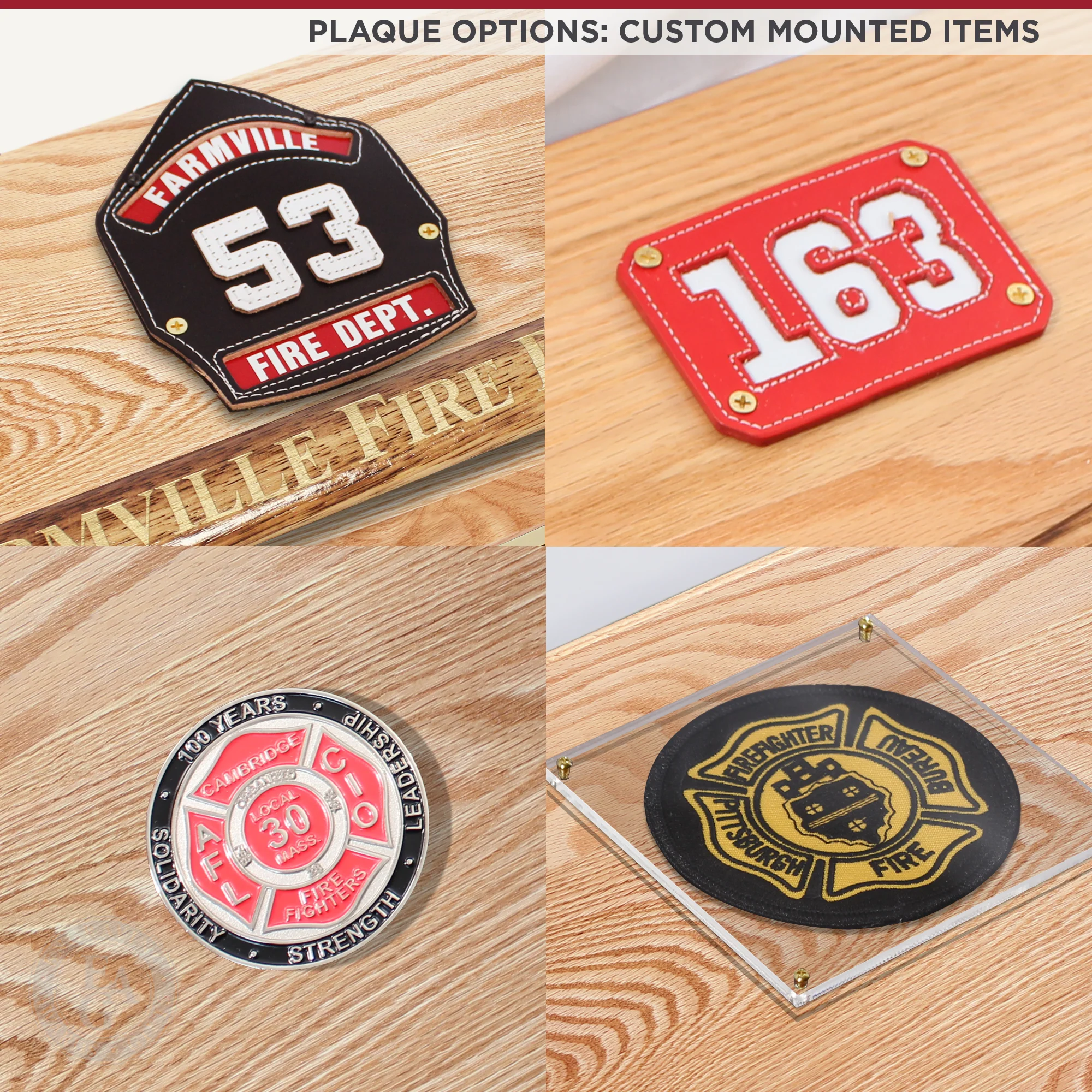 20" x 12" Oak Firefighter Axe Award Plaque - Gold - Image 9