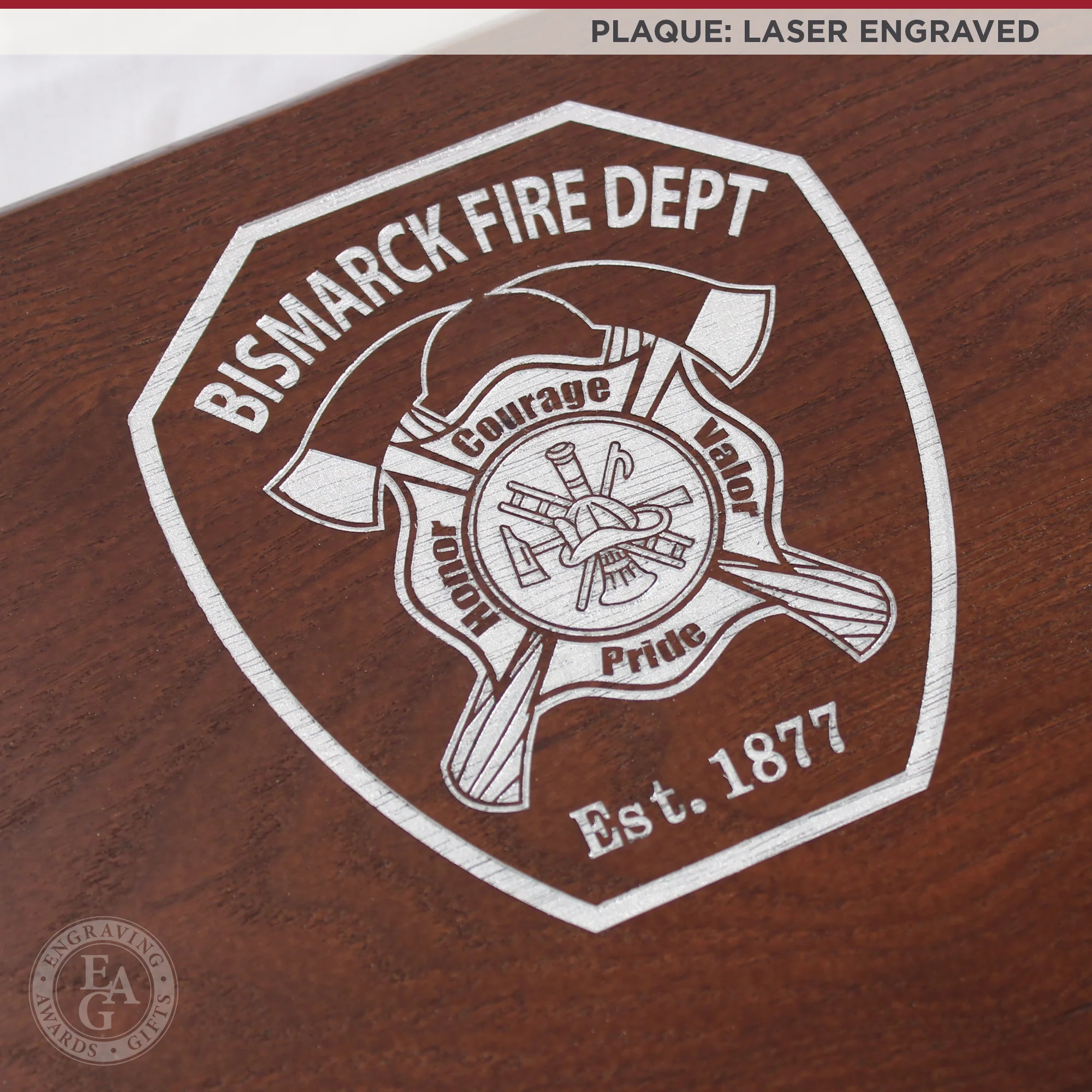 20" x 12" Walnut Firefighter Axe Award Plaque - Chrome - Image 13