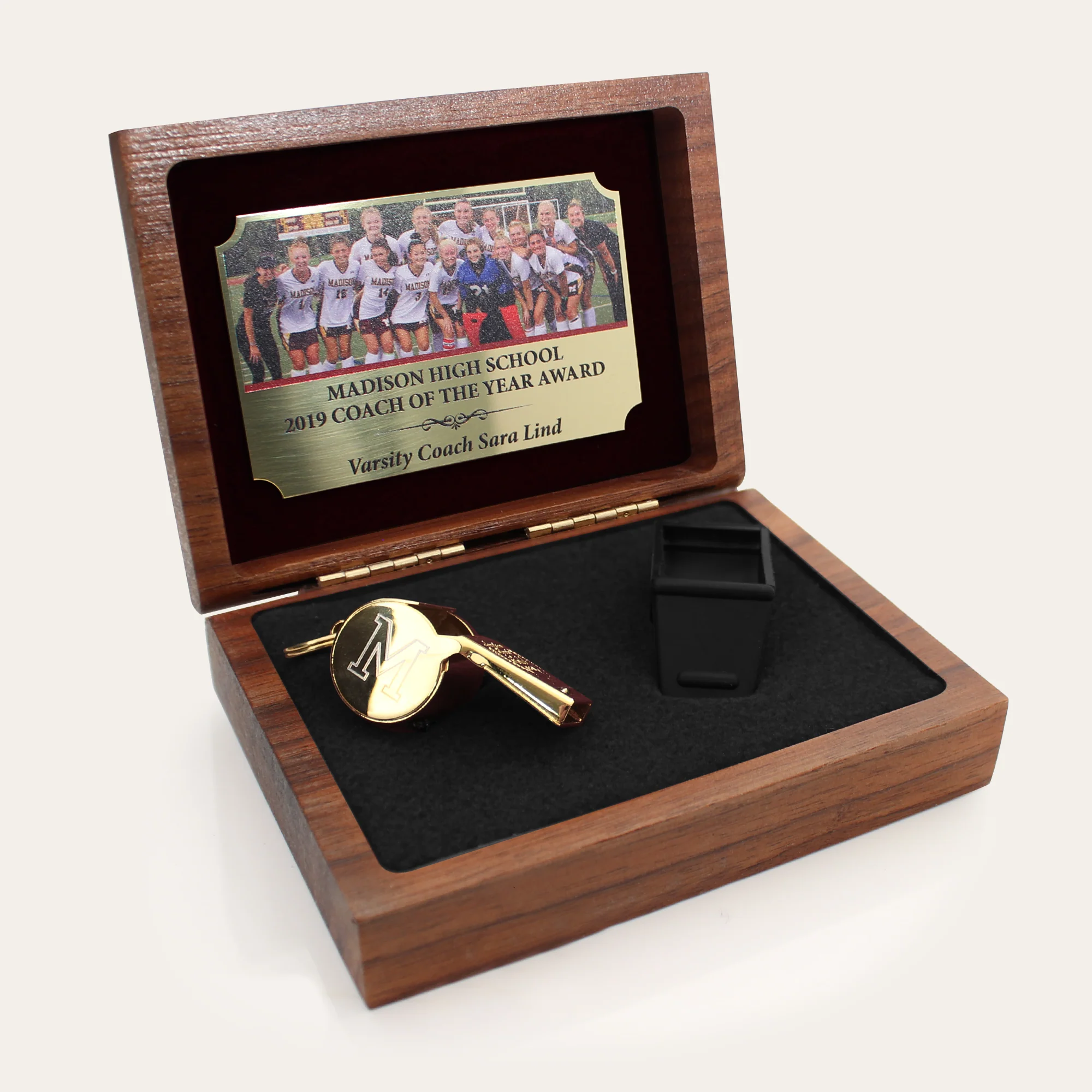 24 KT Gold Plated Whistle Award w/ Walnut Case - Image 3