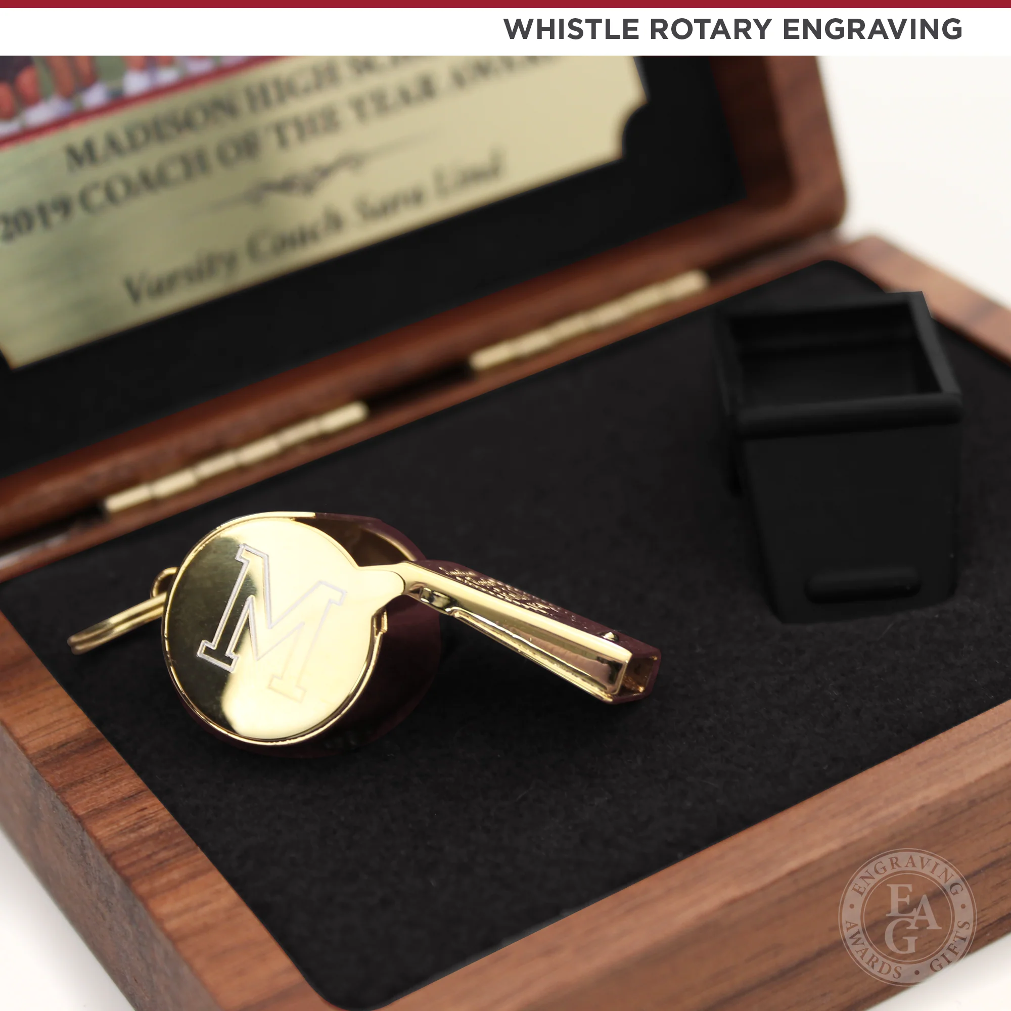 24 KT Gold Plated Whistle Award w/ Walnut Case - Image 7