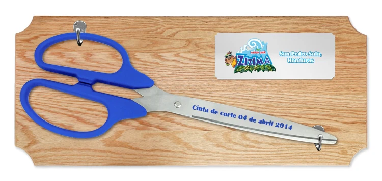 25" Ceremonial Ribbon Cutting Scissors Oak Plaque - Image 4