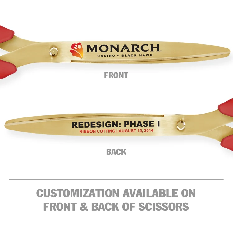 25" Red Ribbon Cutting Scissors with Gold Blades - Image 7
