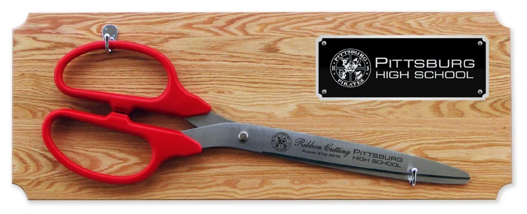36" Ceremonial Ribbon Cutting Scissors Oak Plaque - Image 5